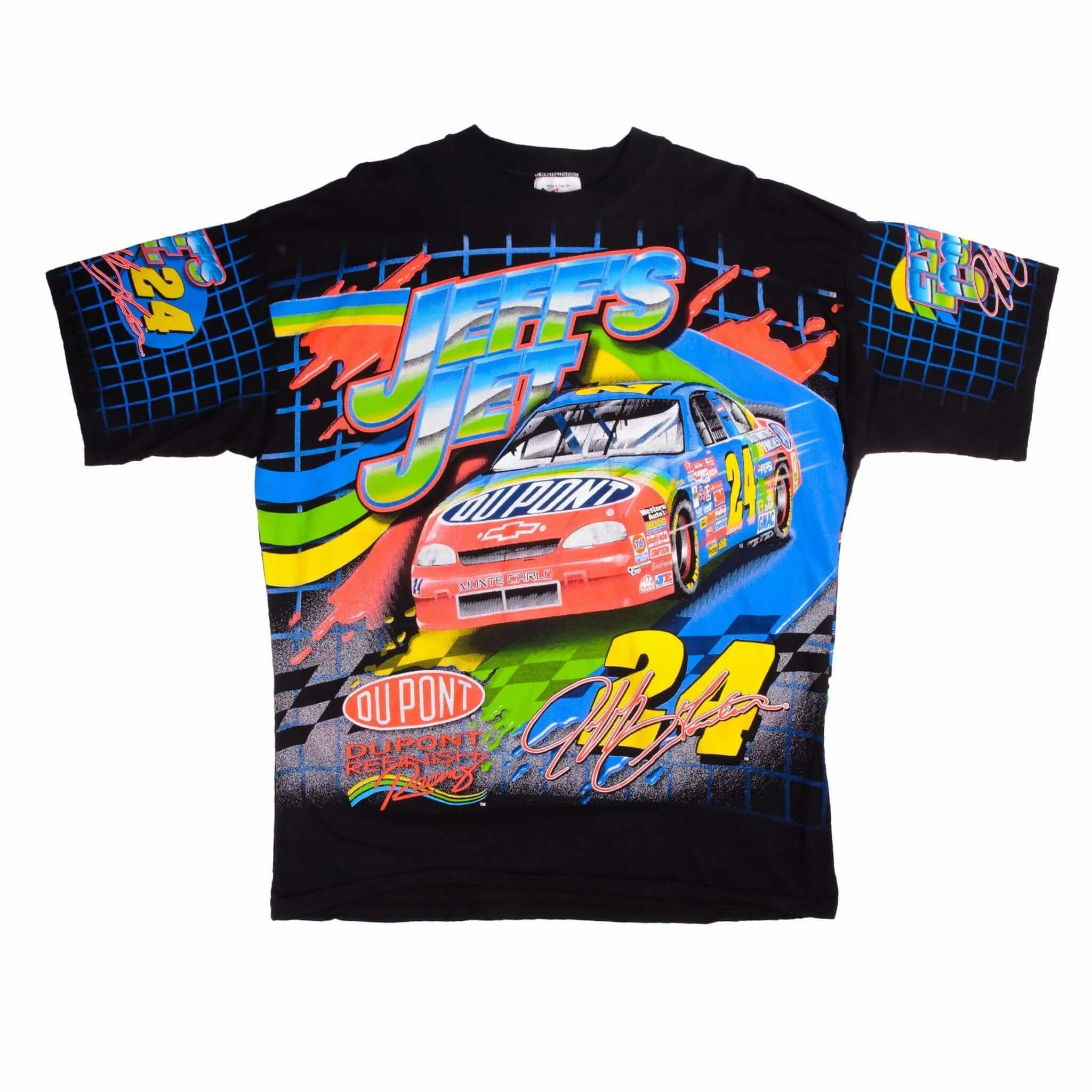 VINTAGE NASCAR ALL OVER PRINT JEEF GORDON JEFF JET 1997 TEE SHIRT XL MADE IN USA