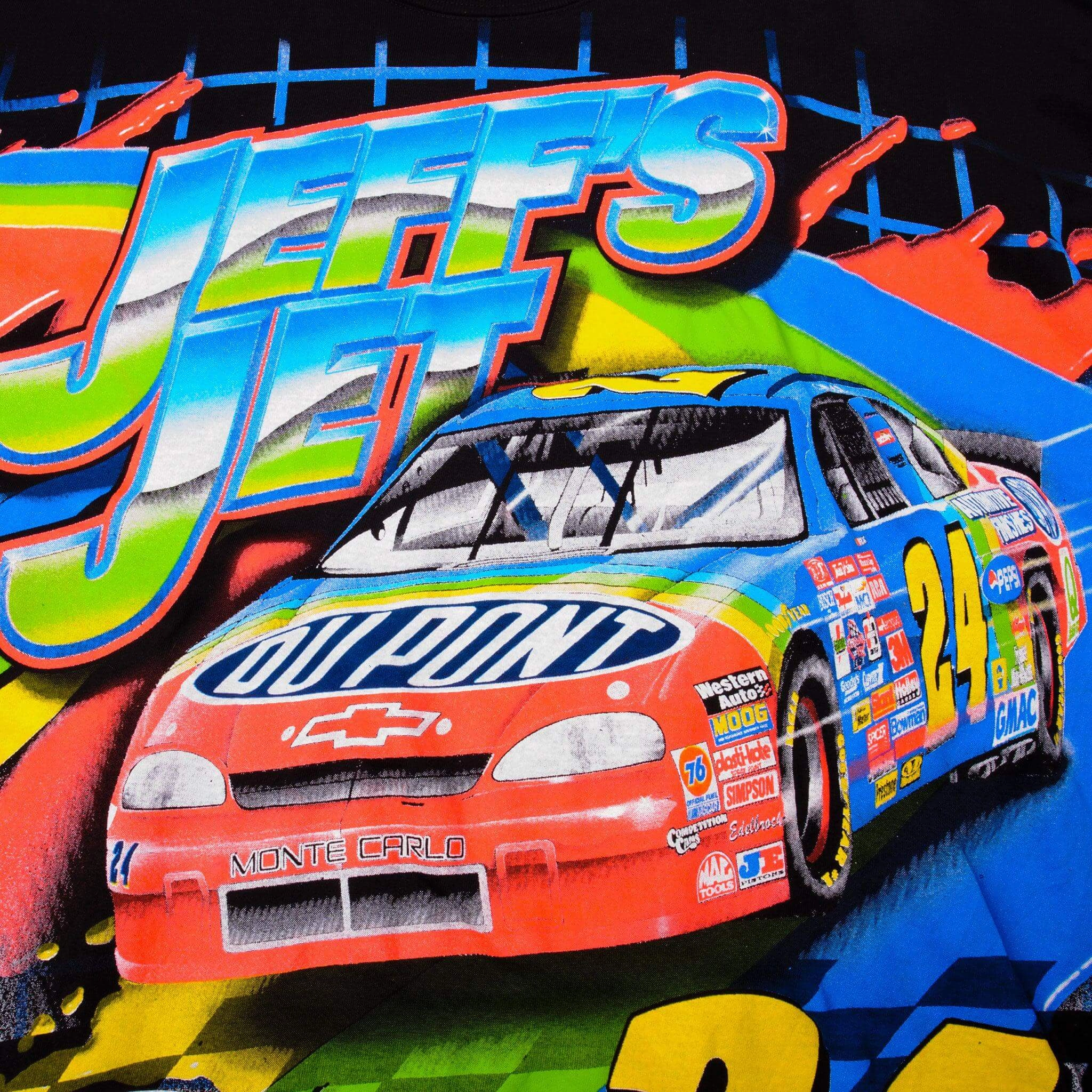 VINTAGE NASCAR ALL OVER PRINT JEEF GORDON JEFF JET 1997 TEE SHIRT XL MADE IN USA