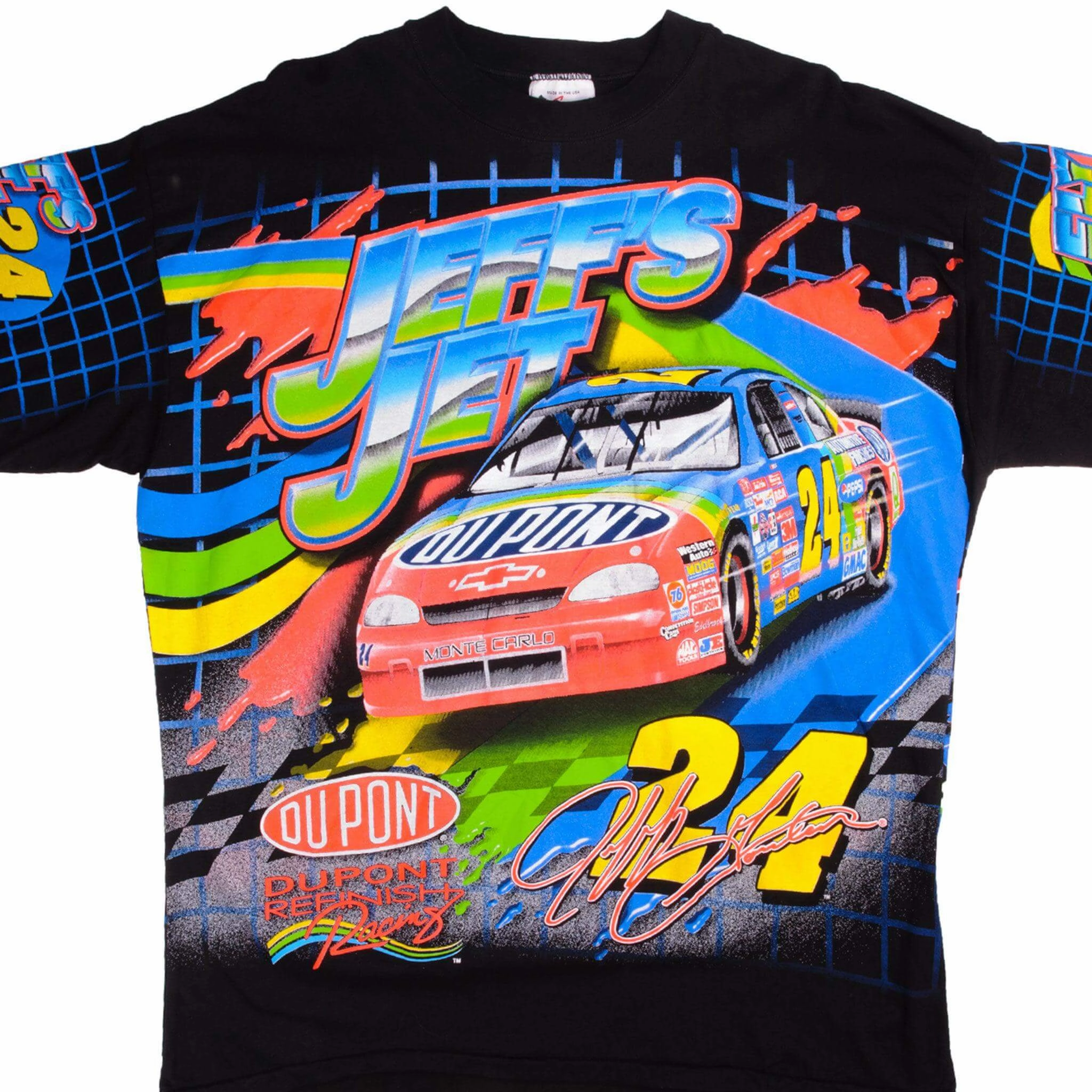 VINTAGE NASCAR ALL OVER PRINT JEEF GORDON JEFF JET 1997 TEE SHIRT XL MADE IN USA