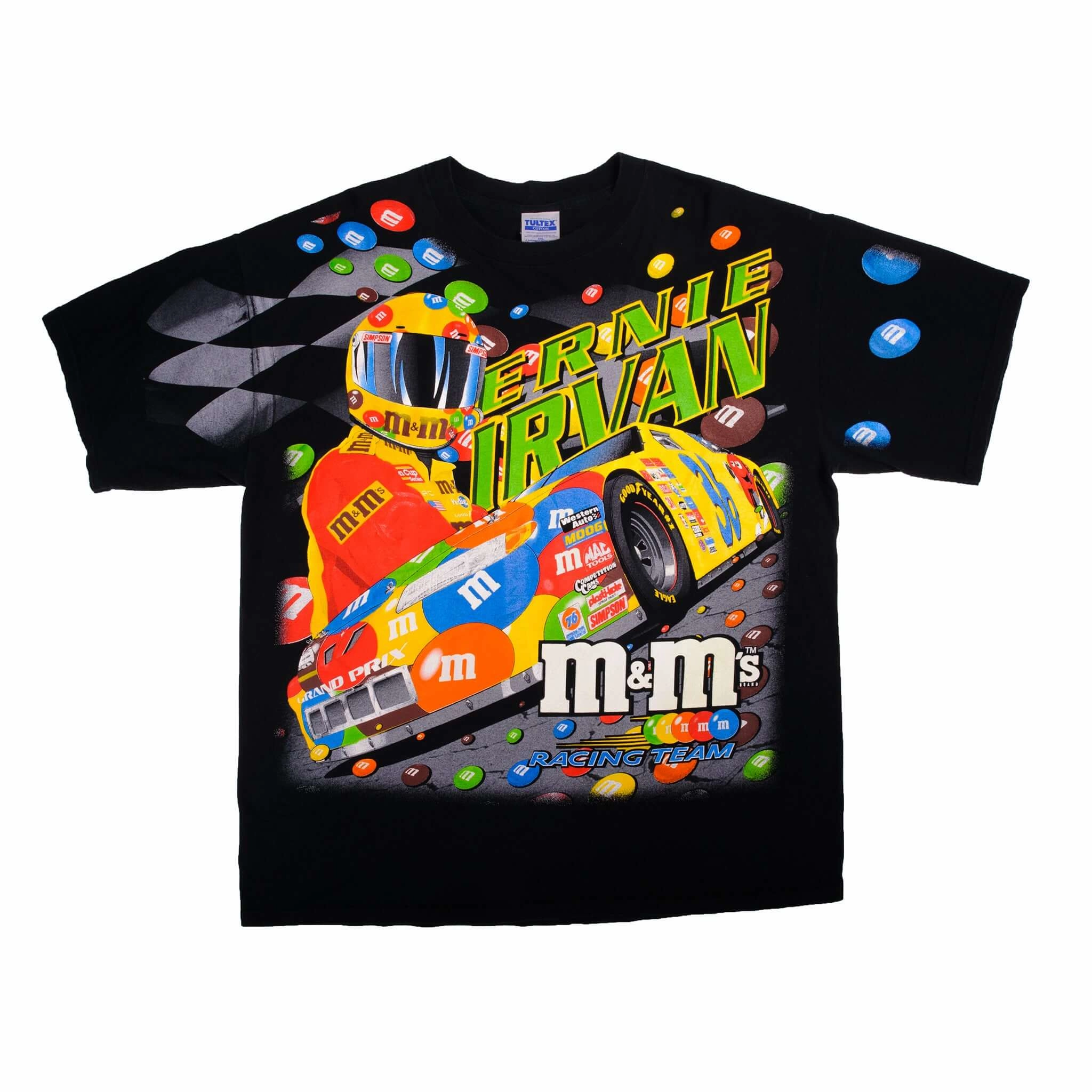 VINTAGE NASCAR ALL OVER PRINT M&MS ERNIE IRVAN 1999 TEE SHIRT SIZE 2XL
