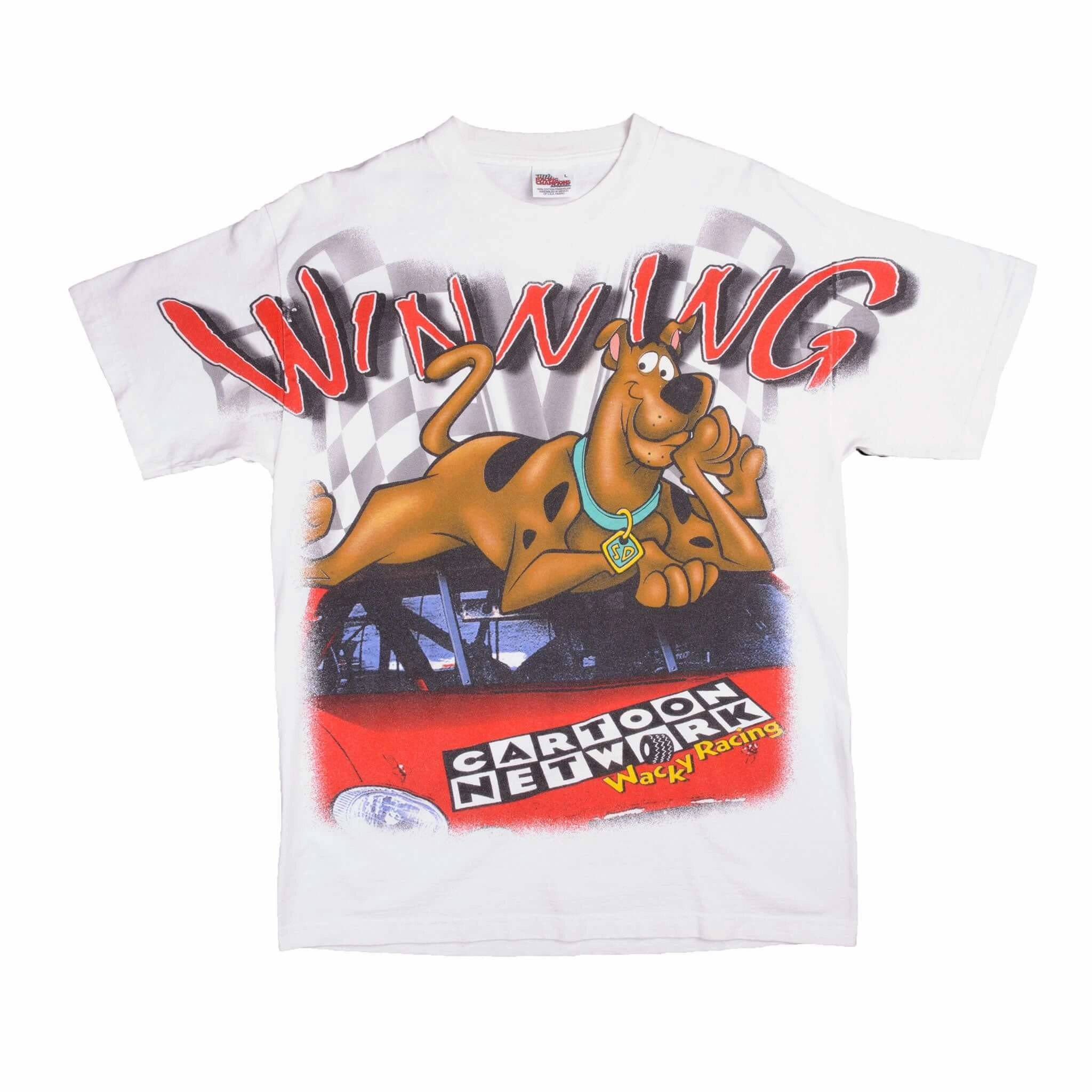 VINTAGE NASCAR ALL OVER PRINT SCOOBY DOO 2000 TEE SHIRT SIZE LARGE