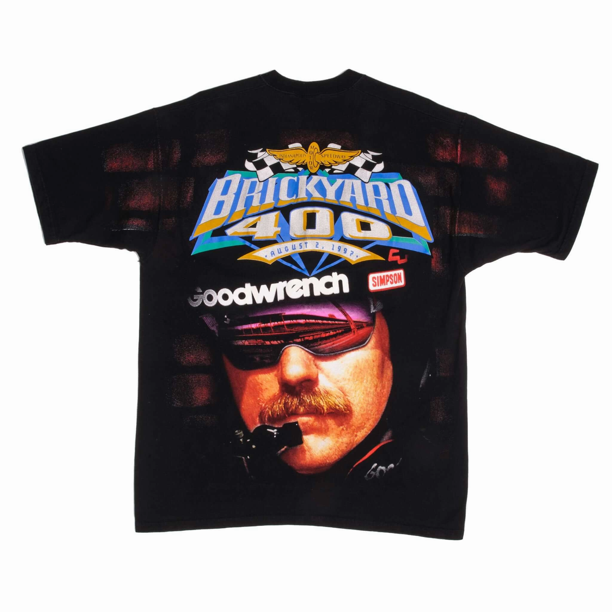 VINTAGE NASCAR ALLOVER PRINT DALE EARNHARDT BRICKYARD 1997 TEE SHIRT XL MADE USA