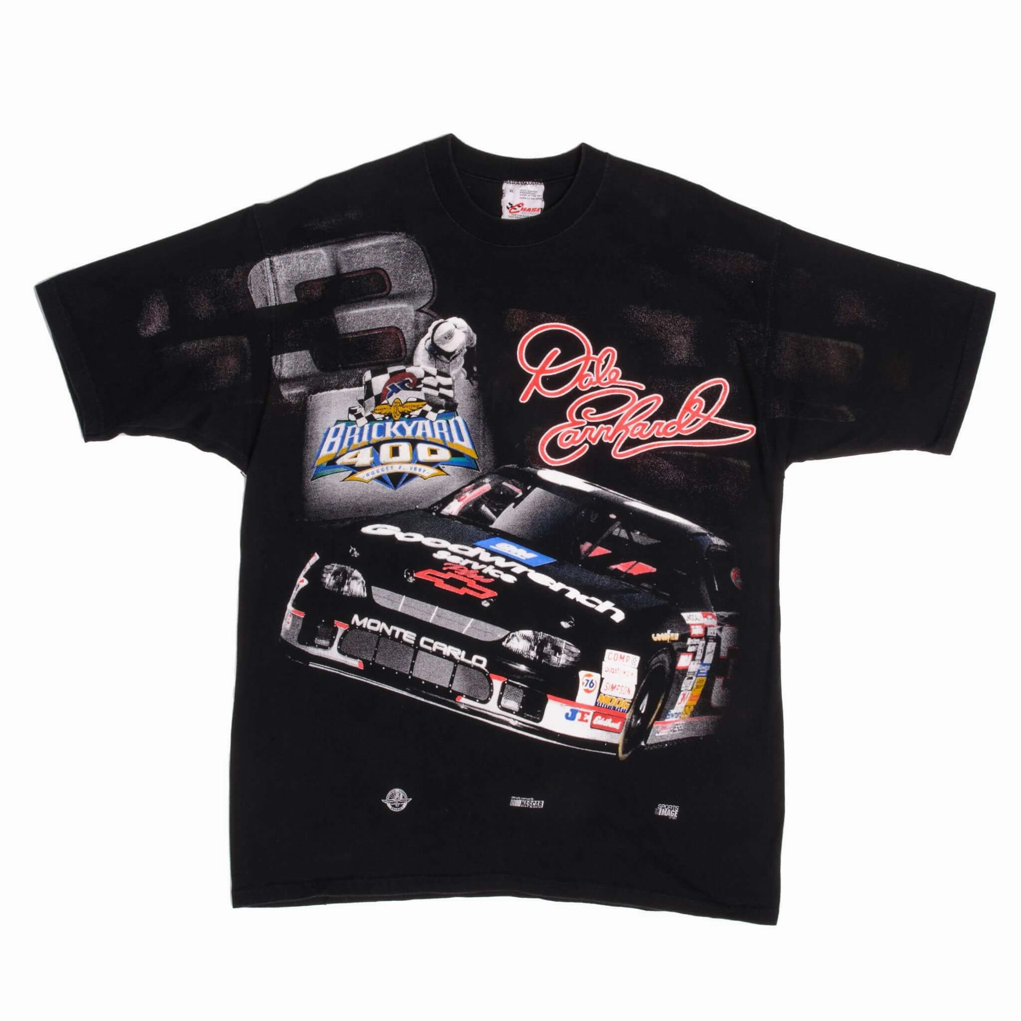 VINTAGE NASCAR ALLOVER PRINT DALE EARNHARDT BRICKYARD 1997 TEE SHIRT XL MADE USA