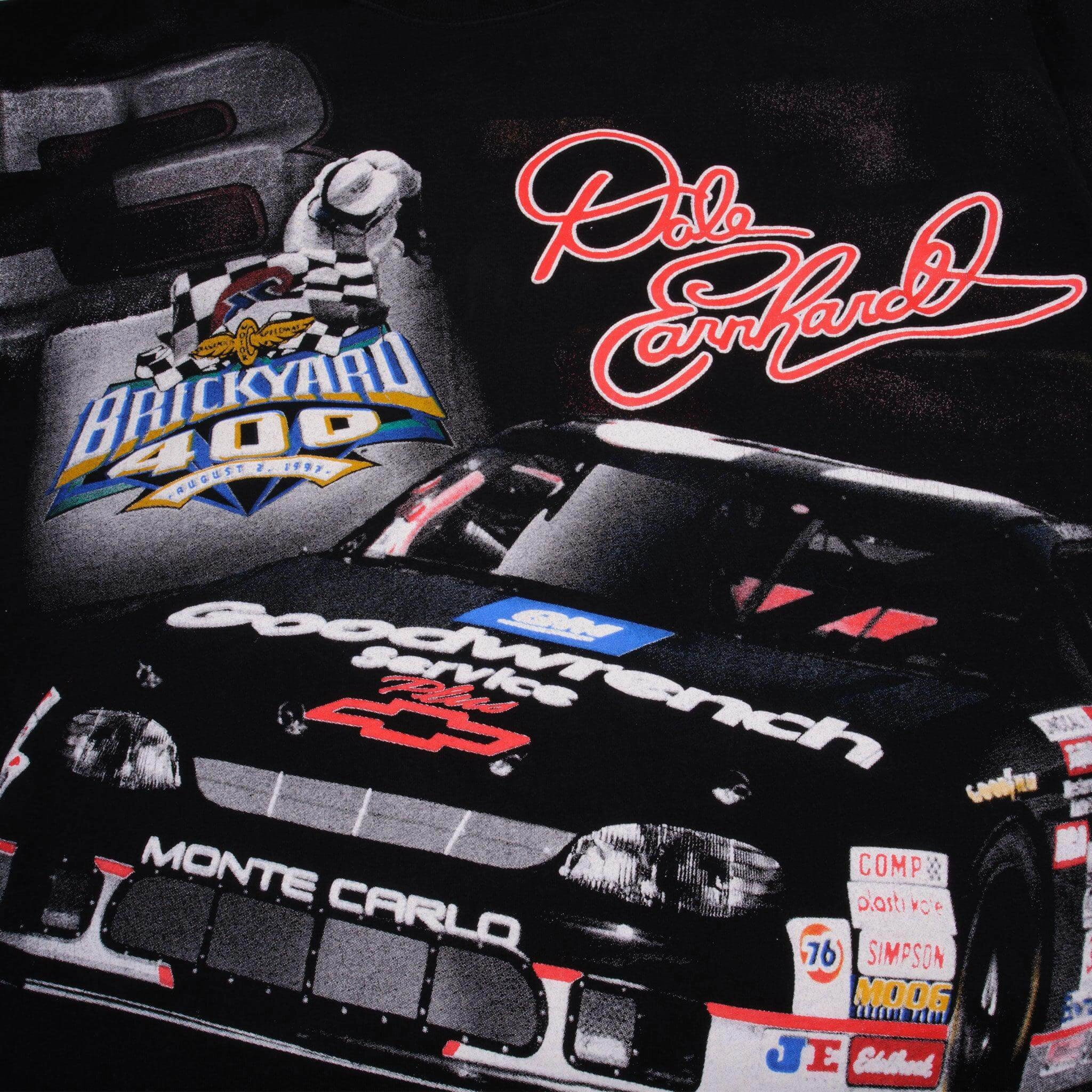 VINTAGE NASCAR ALLOVER PRINT DALE EARNHARDT BRICKYARD 1997 TEE SHIRT XL MADE USA