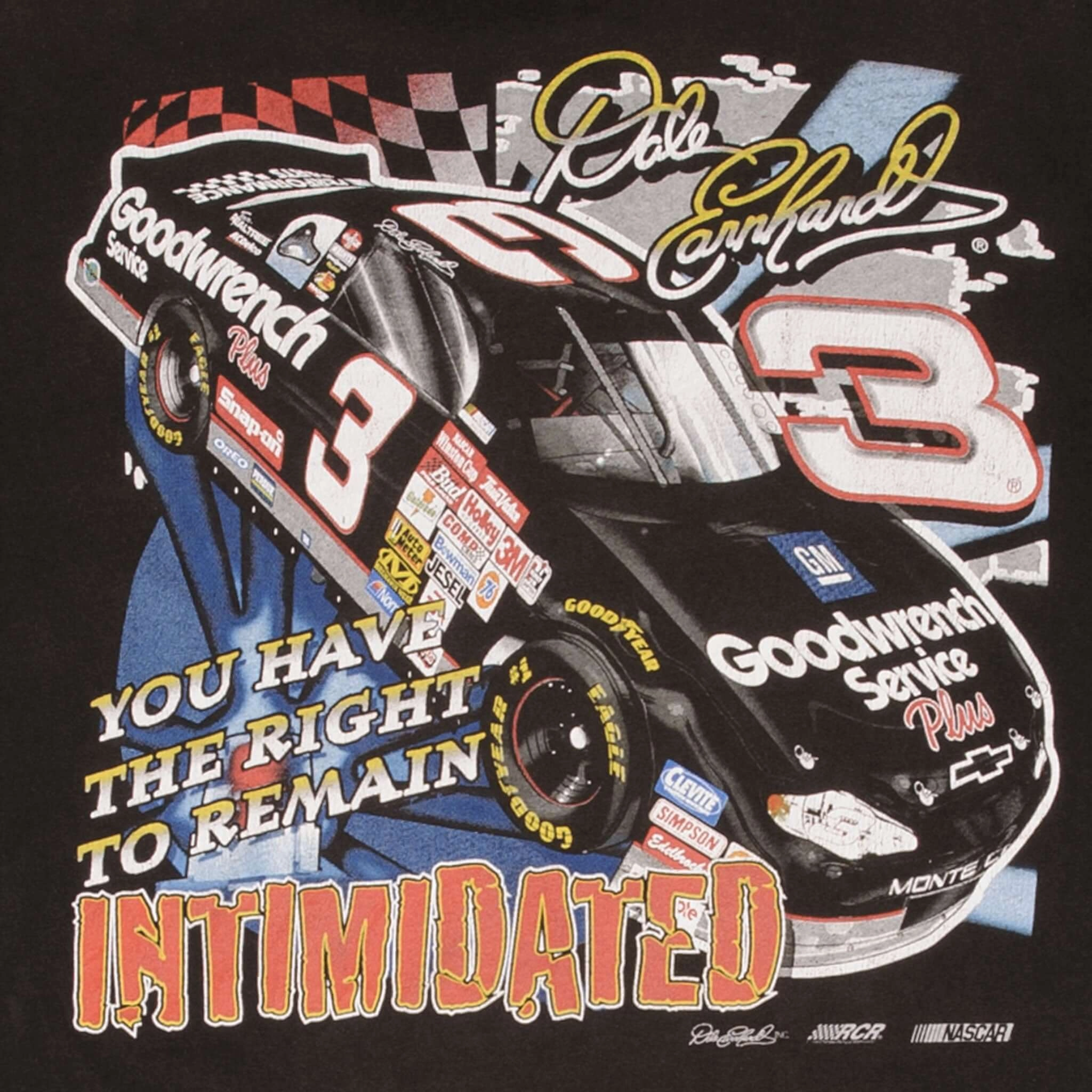 VINTAGE NASCAR DALE EARNHARDT #3 INTIMIDATED 1990S TEE SHIRT SIZE LARGE
