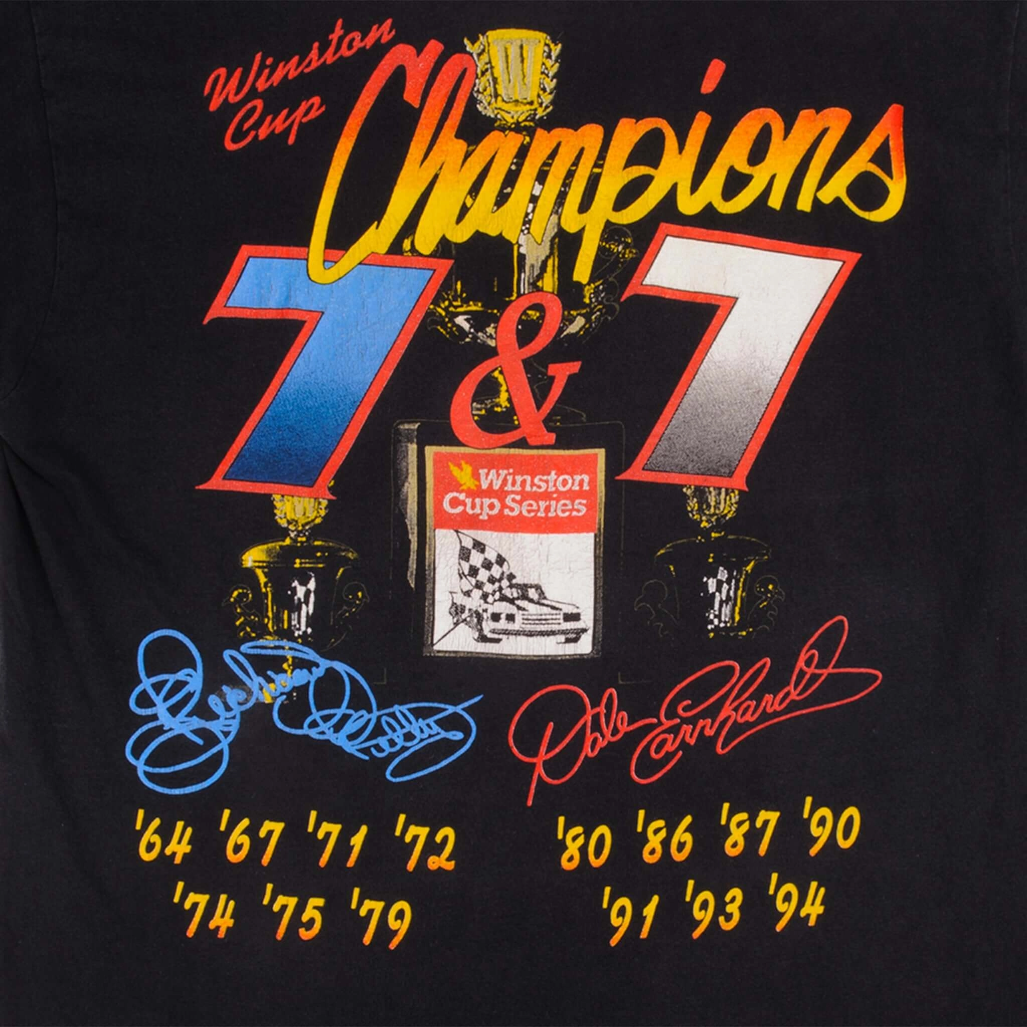 VINTAGE NASCAR DALE EARNHARDT AND RICHARD PETTY 7 TIMES WINSTON CUP CHAMPIONS TEE SHIRT 1994 SIZE LARGE MADE IN USA