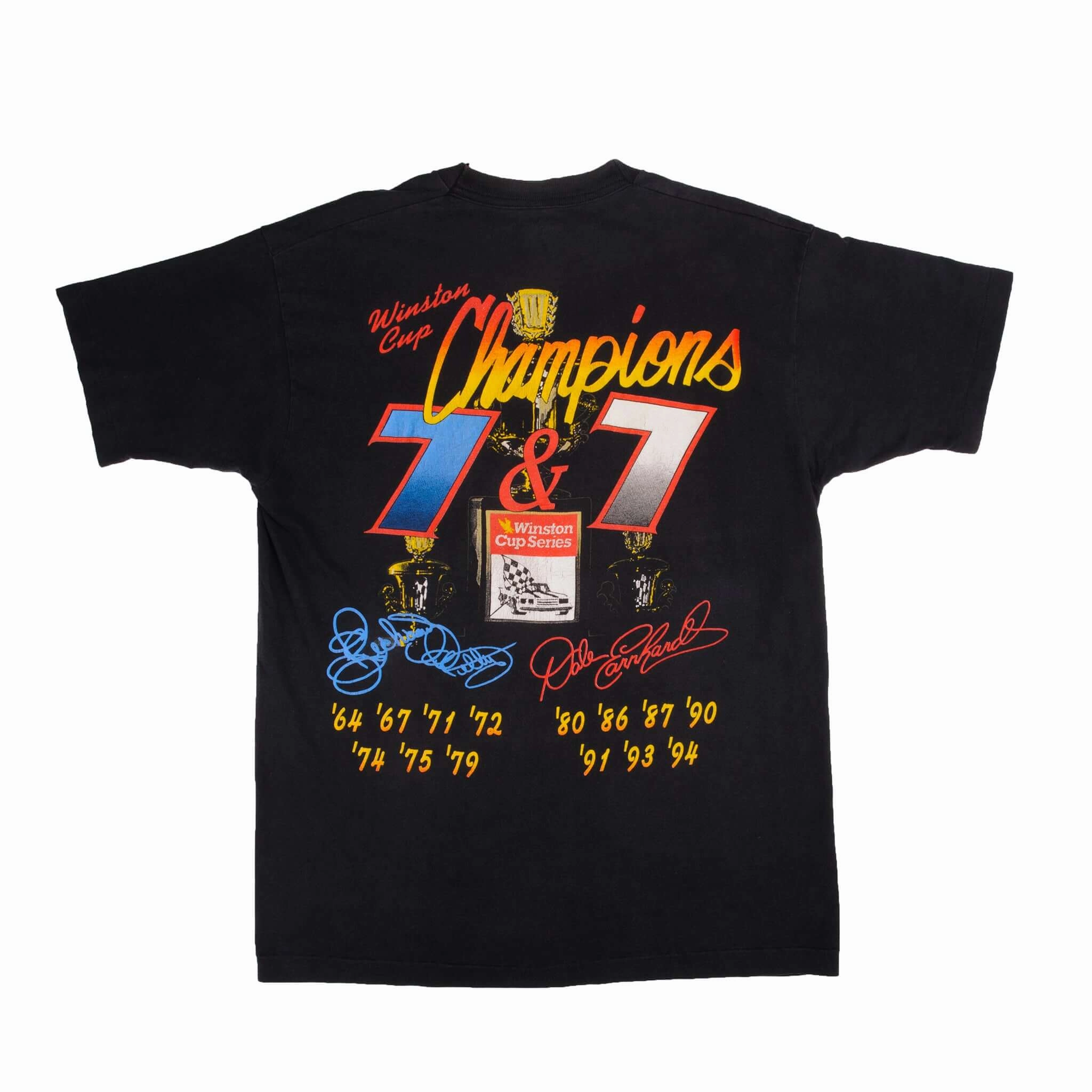VINTAGE NASCAR DALE EARNHARDT AND RICHARD PETTY 7 TIMES WINSTON CUP CHAMPIONS TEE SHIRT 1994 SIZE LARGE MADE IN USA