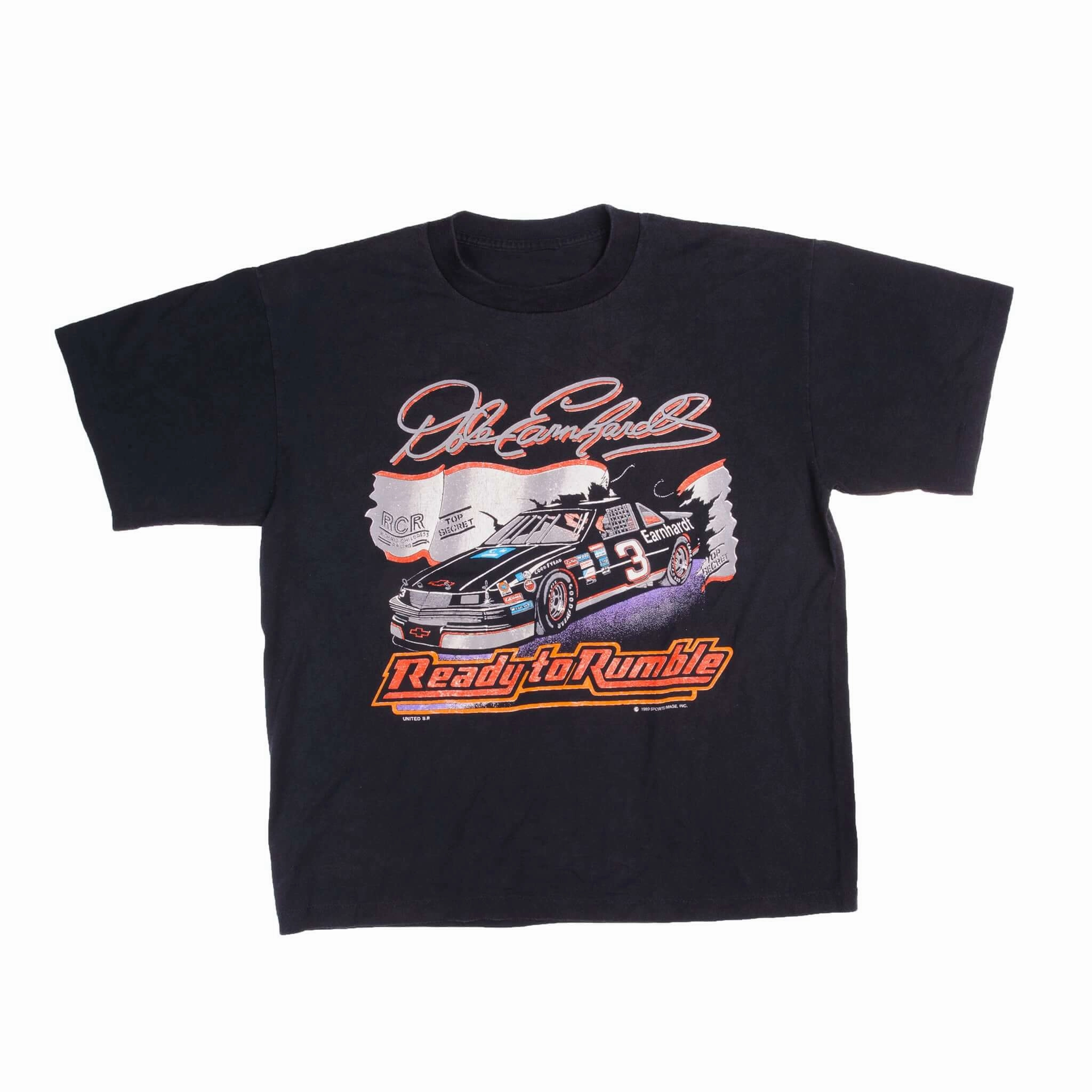 VINTAGE NASCAR DALE EARNHARDT READY TO RUMBLE 1989 TEE SHIRT MEDIUM MADE IN USA