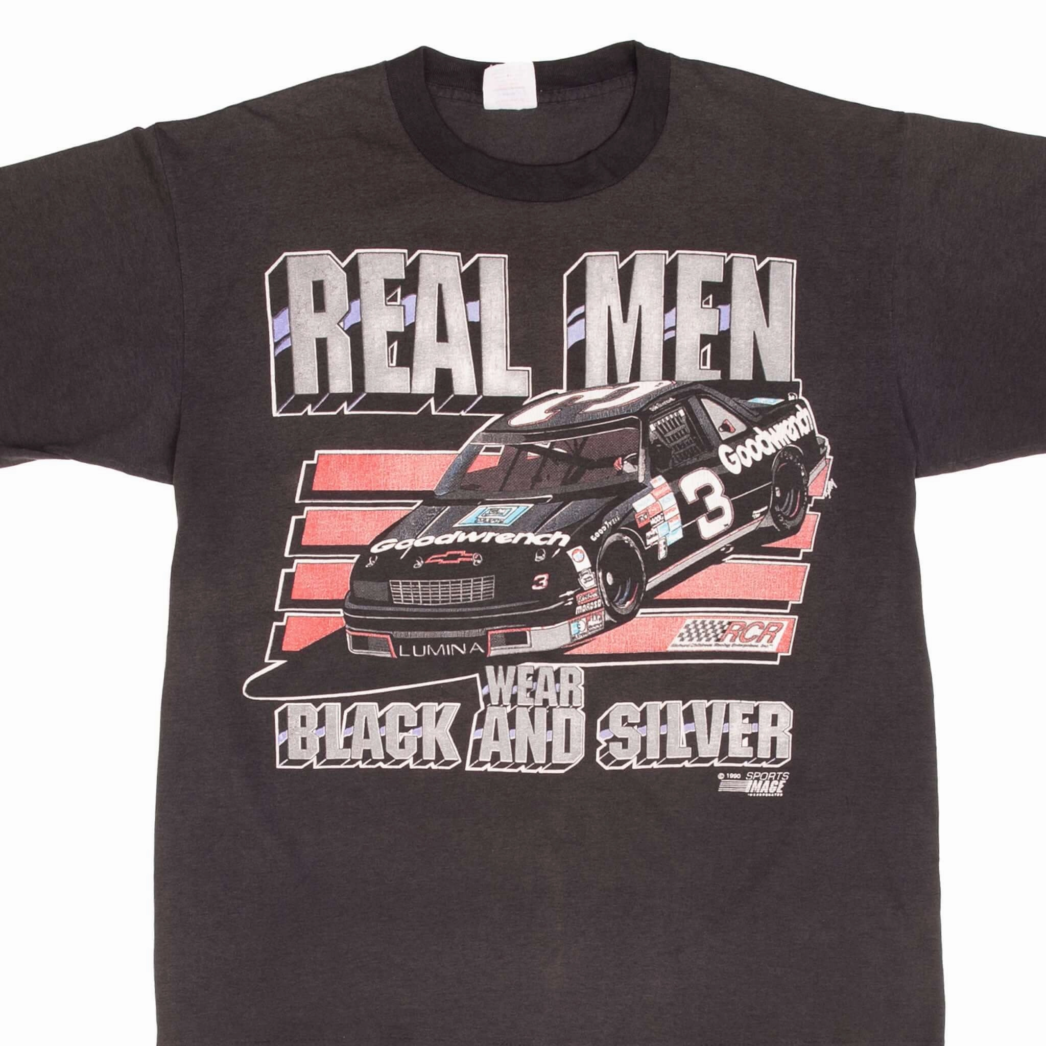 VINTAGE NASCAR DALE EARNHARDT REAL MEN 1990 TEE SHIRT SIZE LARGE MADE USA