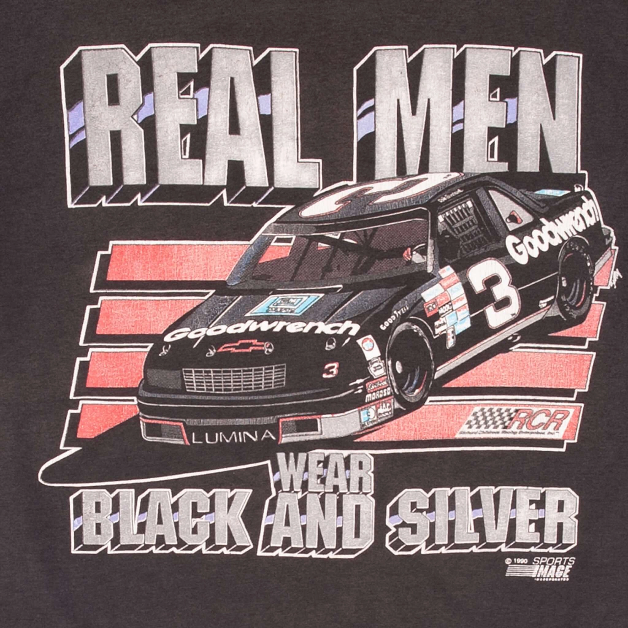 VINTAGE NASCAR DALE EARNHARDT REAL MEN 1990 TEE SHIRT SIZE LARGE MADE USA