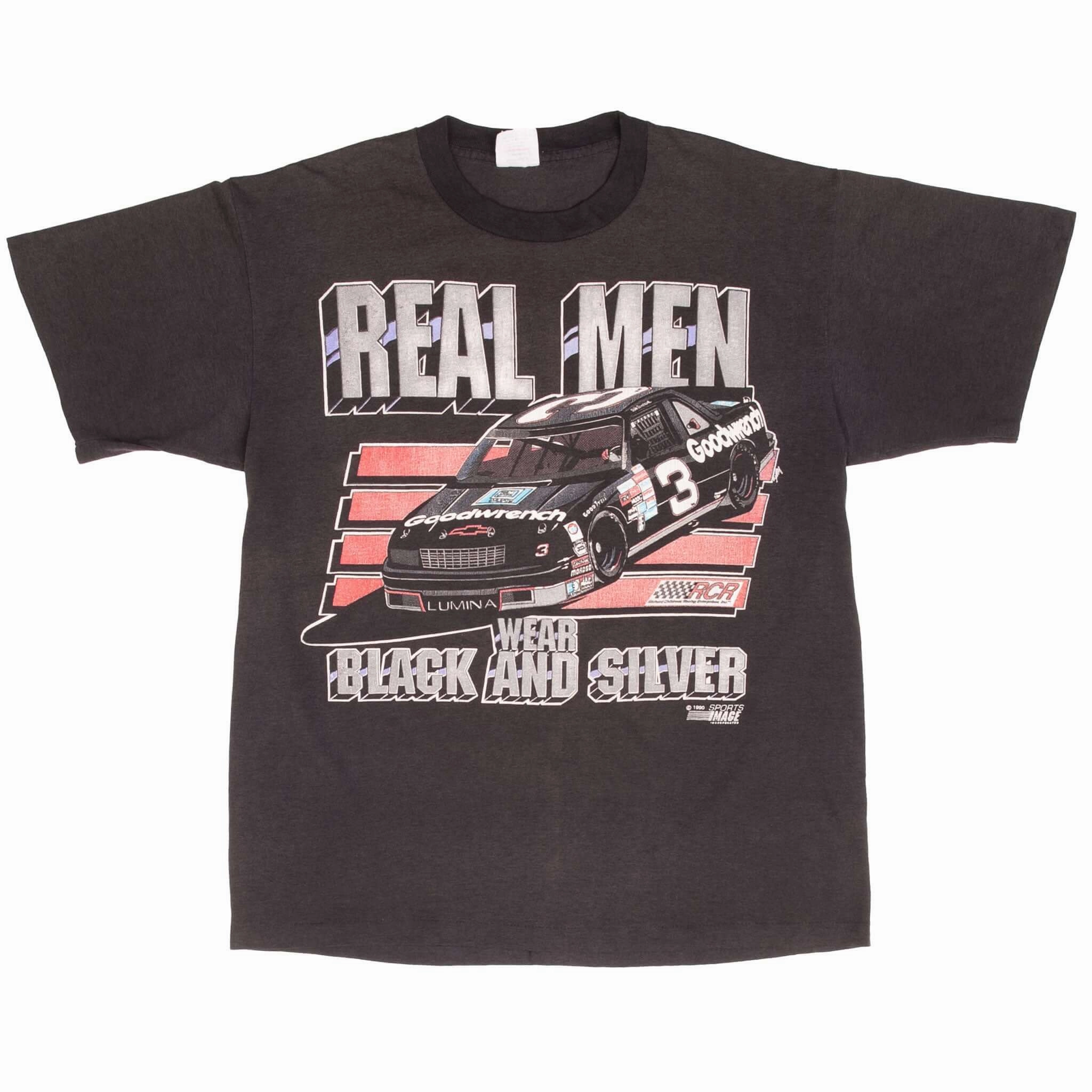 VINTAGE NASCAR DALE EARNHARDT REAL MEN 1990 TEE SHIRT SIZE LARGE MADE USA
