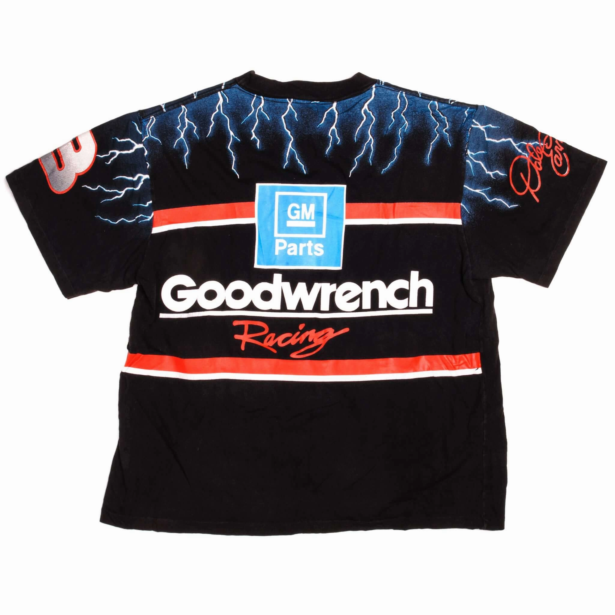 VINTAGE NASCAR DALE EARNHARDT THE BLACK KNIGHT 1990s TEE SHIRT SIZE XL ALL OVER PRINT MADE IN USA