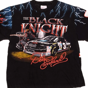 VINTAGE NASCAR DALE EARNHARDT THE BLACK KNIGHT 1990s TEE SHIRT SIZE XL ALL OVER PRINT MADE IN USA