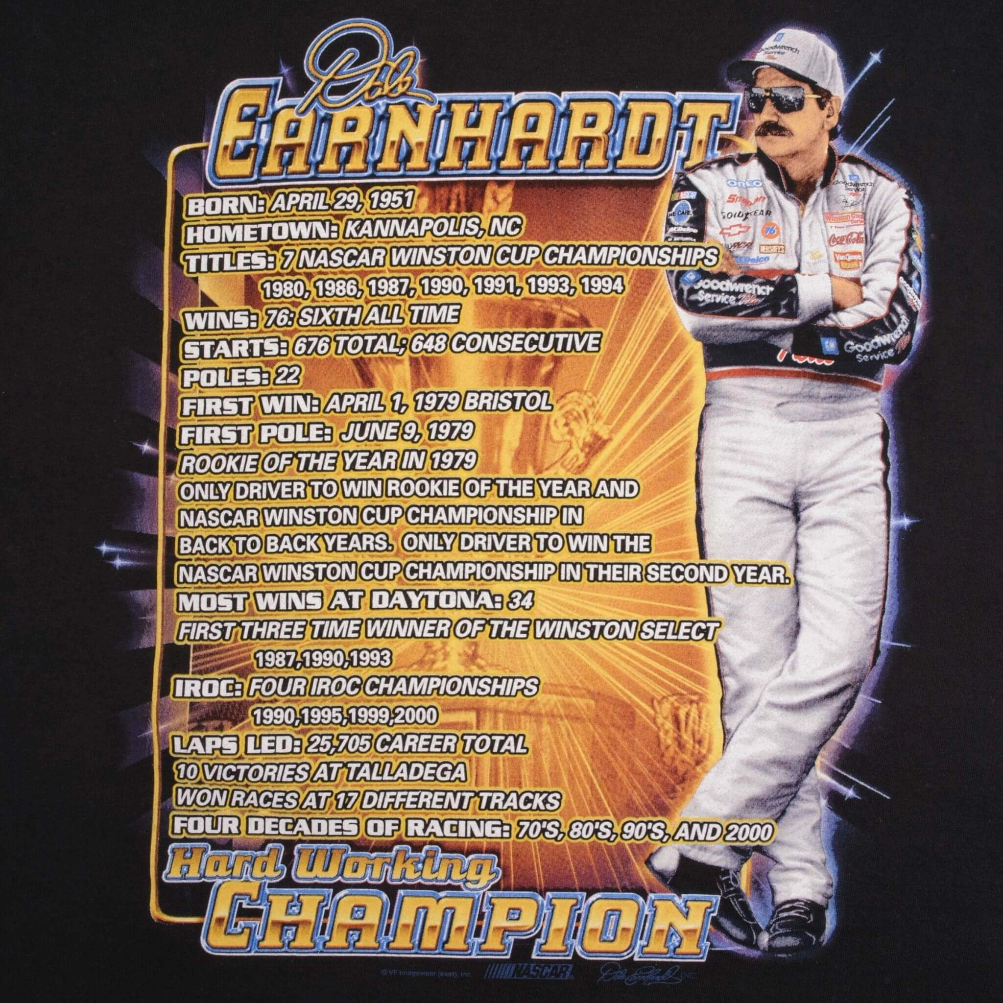 VINTAGE NASCAR DALE EARNHARDT WINSTON CHAMPION 2000S TEE SHIRT SIZE XL