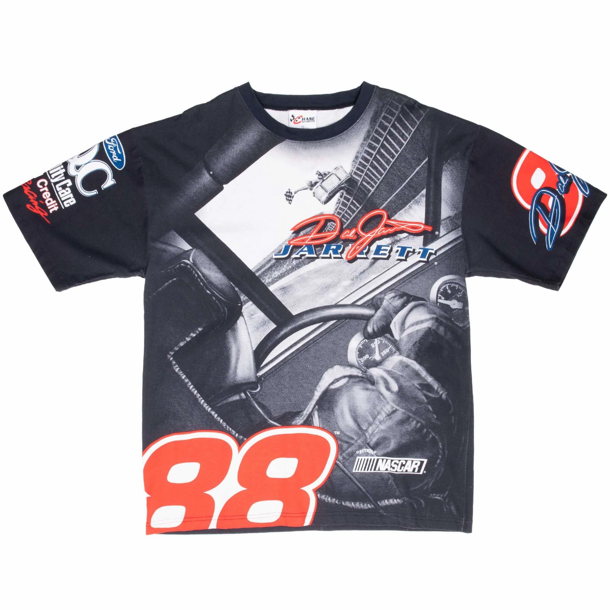 VINTAGE NASCAR DALE JARRET ALL OVER PRINT 1990S TEE SHIRT XL MADE IN USA