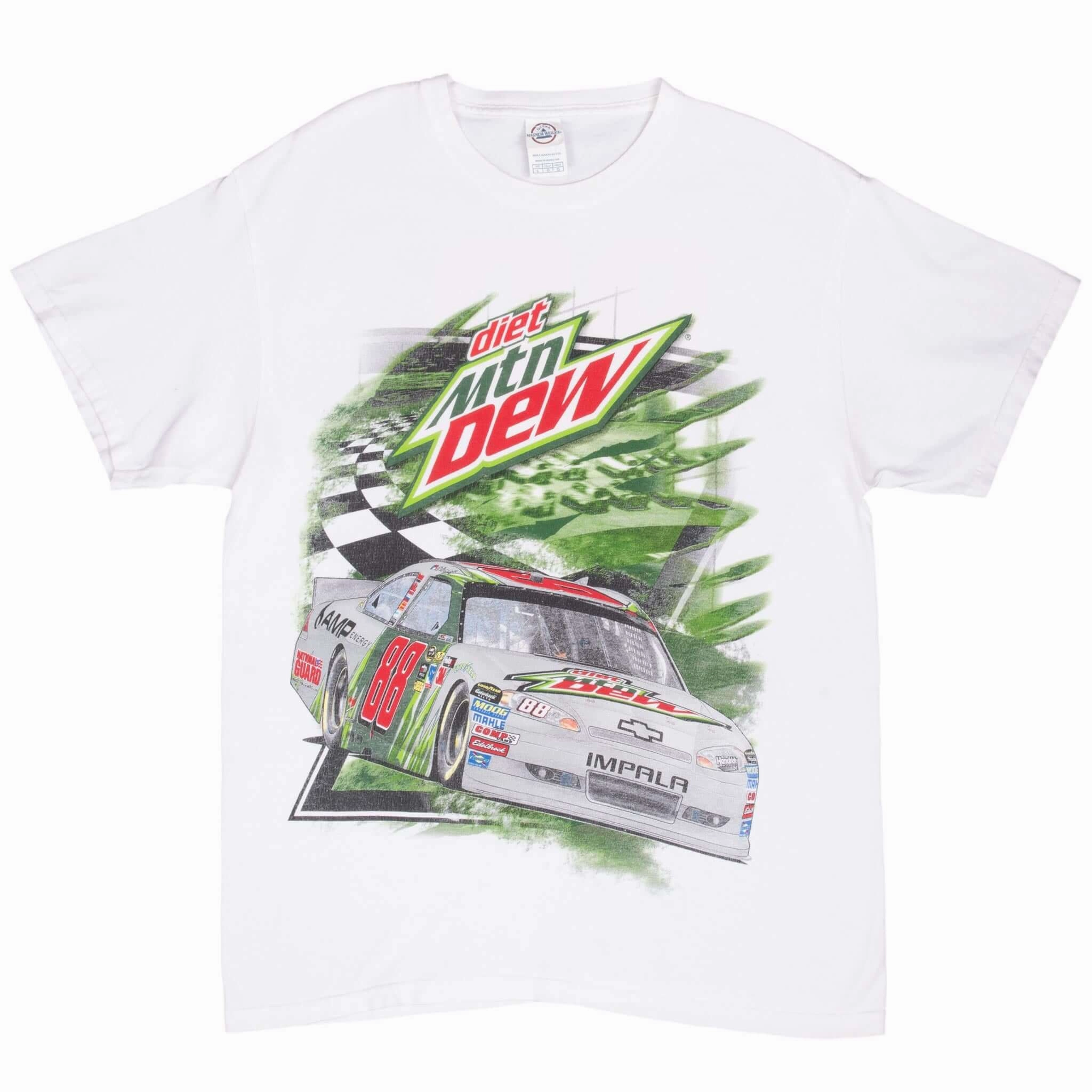 VINTAGE NASCAR DALE JR MOUNTAIN DEW TEE SHIRT 2000S LARGE