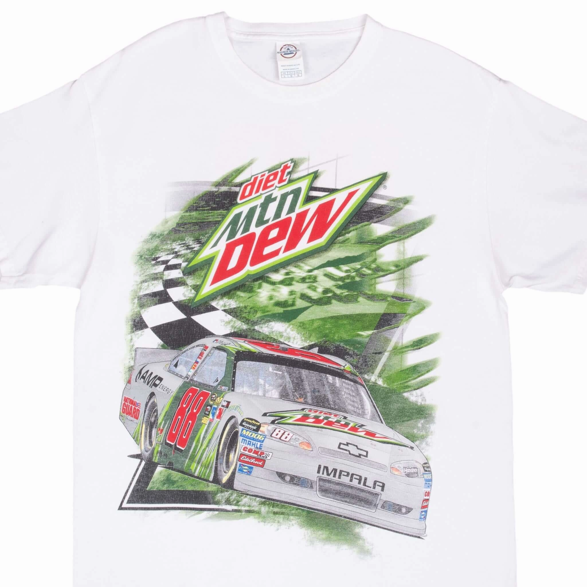 VINTAGE NASCAR DALE JR MOUNTAIN DEW TEE SHIRT 2000S LARGE
