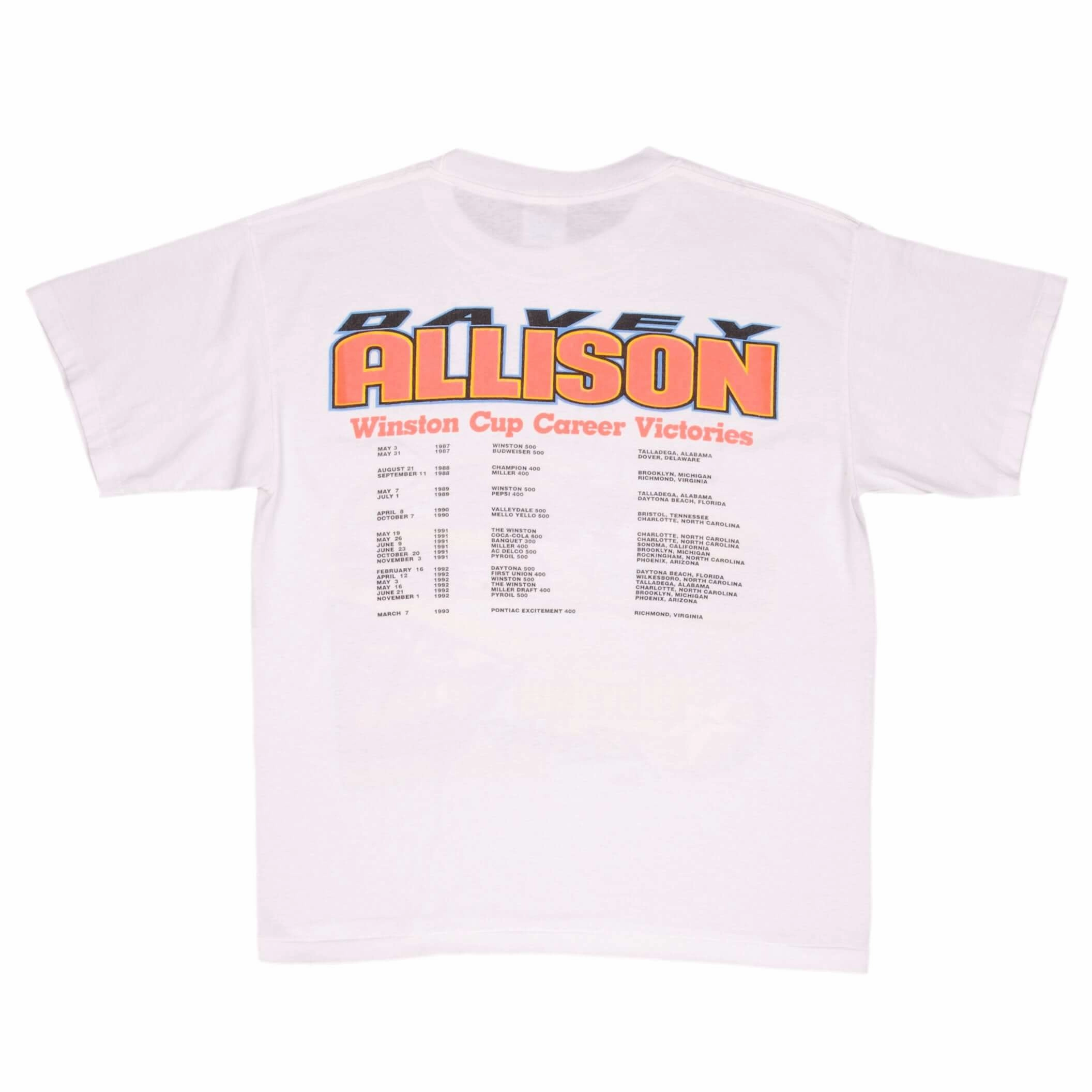 VINTAGE NASCAR DAVEY ALLISON 1993 MEMORIAL TEE SHIRT LARGE MADE IN USA