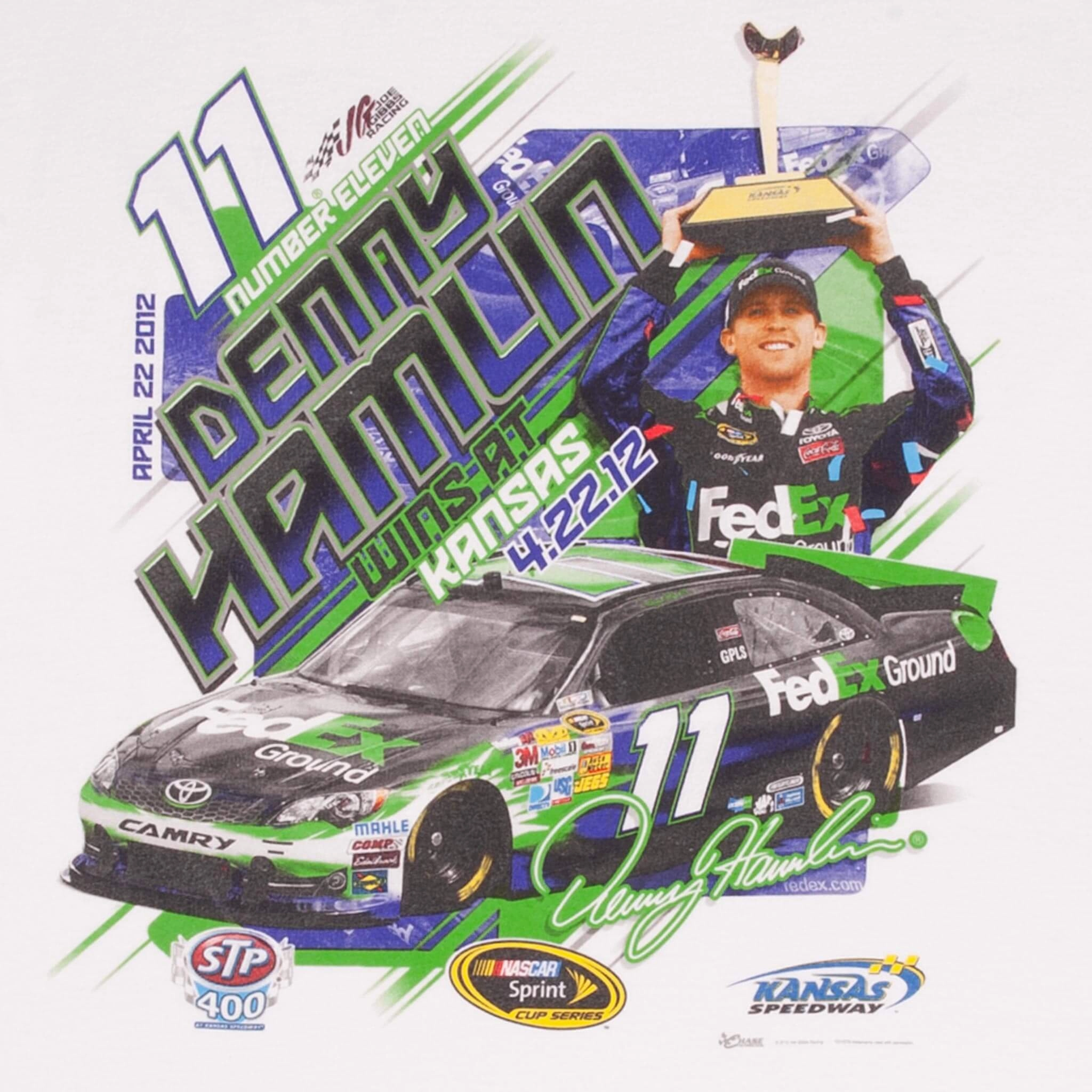 VINTAGE NASCAR DENNY HAMLIN WINS AT KANSAS 2012 TEE SHIRT SIZE LARGE