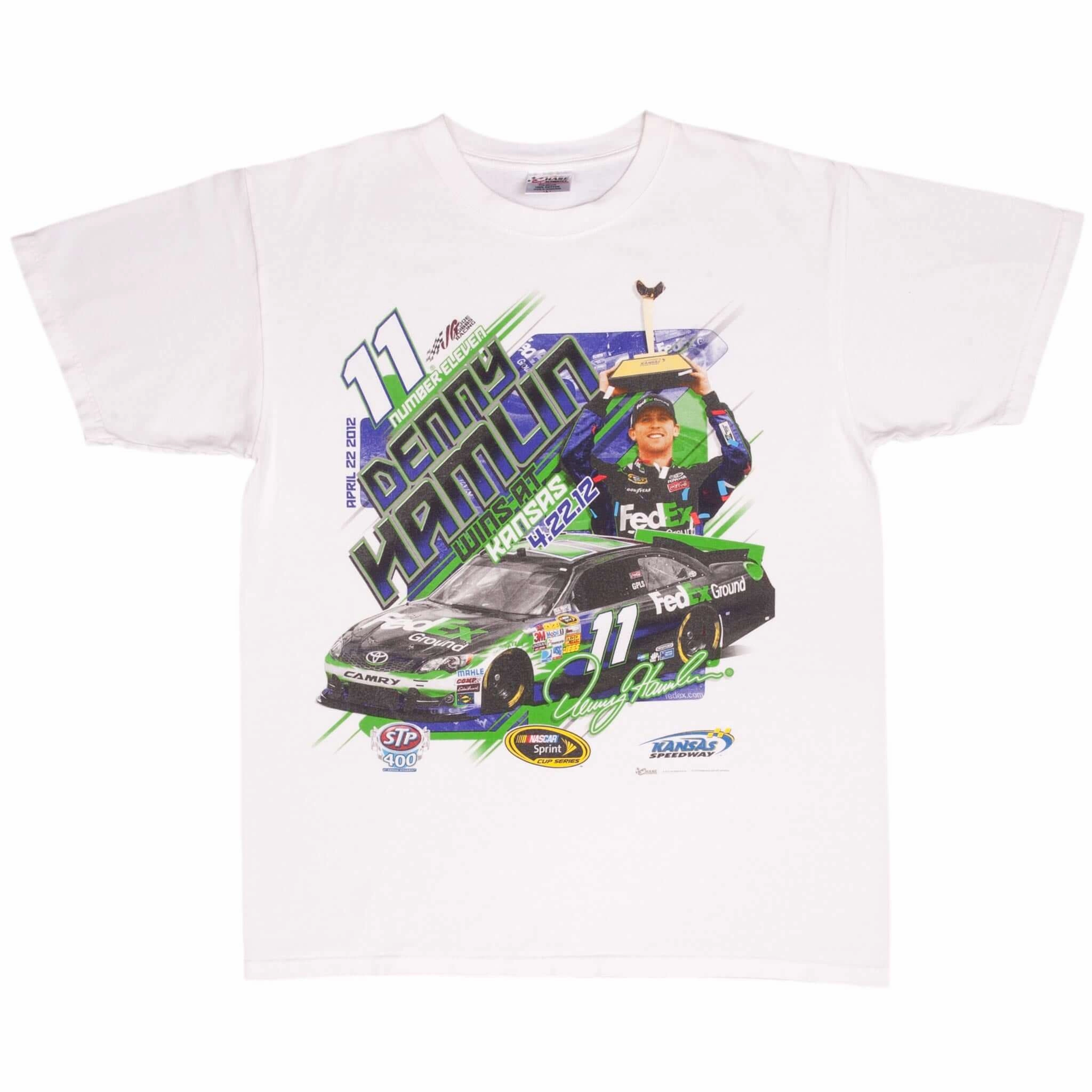 VINTAGE NASCAR DENNY HAMLIN WINS AT KANSAS 2012 TEE SHIRT SIZE LARGE