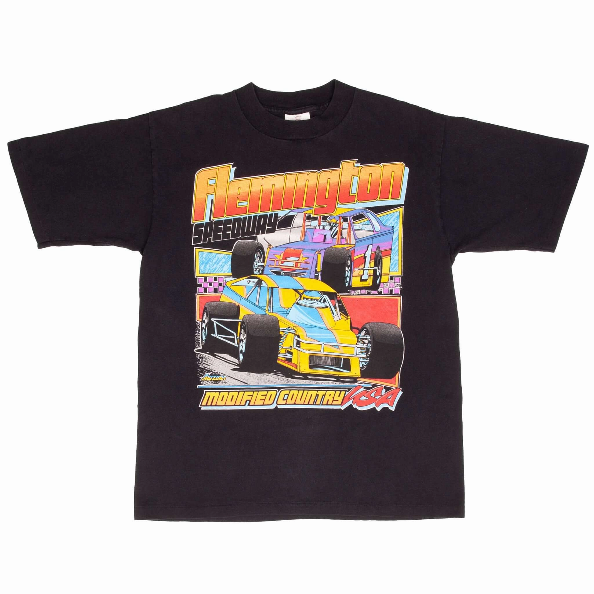 VINTAGE NASCAR FLEMINGTON SPEEDWAY 1996 TEE SHIRT SIZE LARGE MADE IN USA