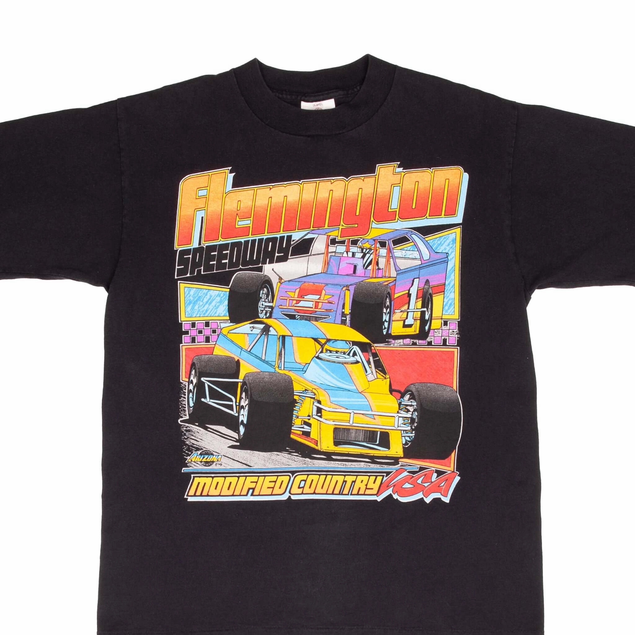 VINTAGE NASCAR FLEMINGTON SPEEDWAY 1996 TEE SHIRT SIZE LARGE MADE IN USA