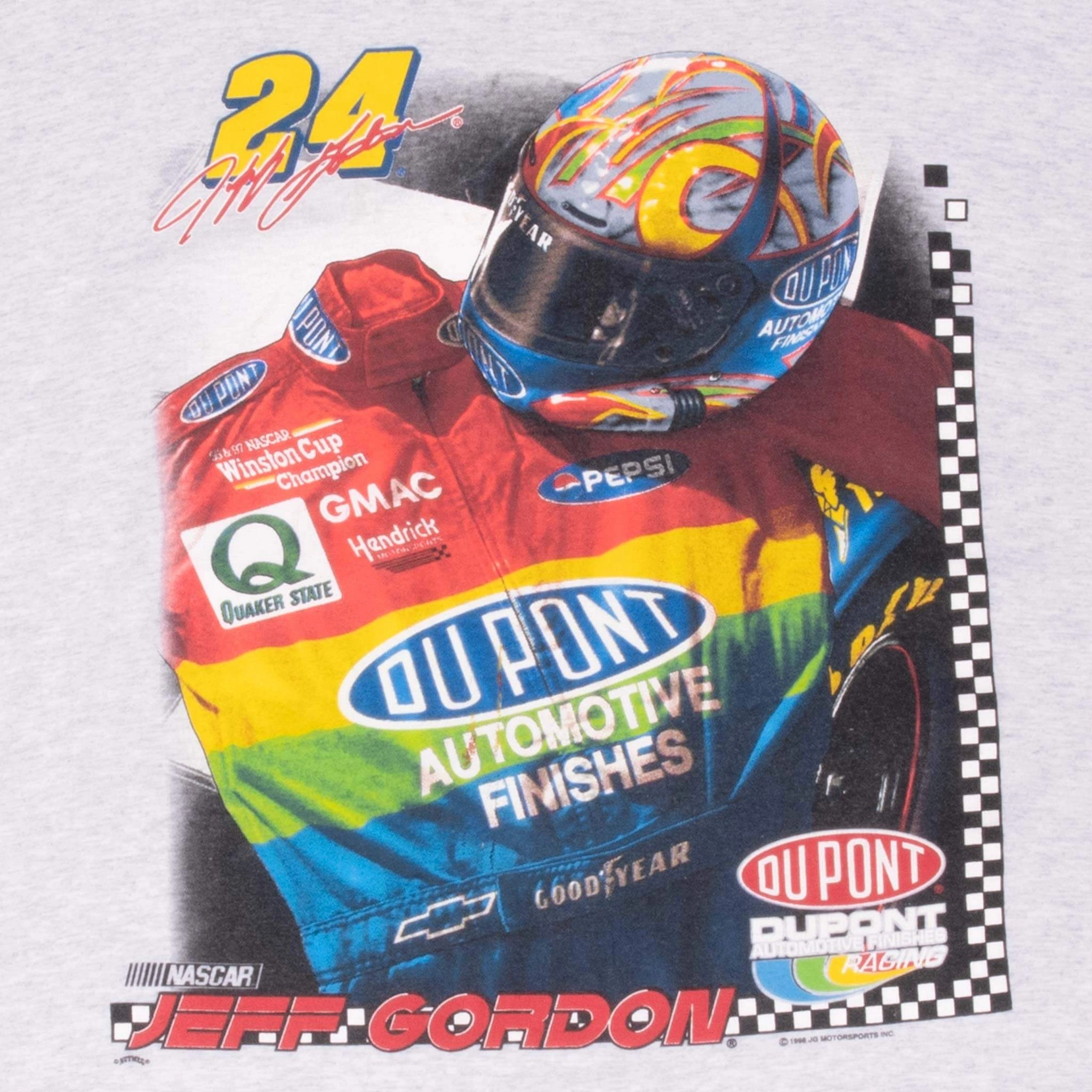 VINTAGE NASCAR JEFF GORDON DUPONT 1998 GREY TEE SHIRT 2XL MADE IN USA