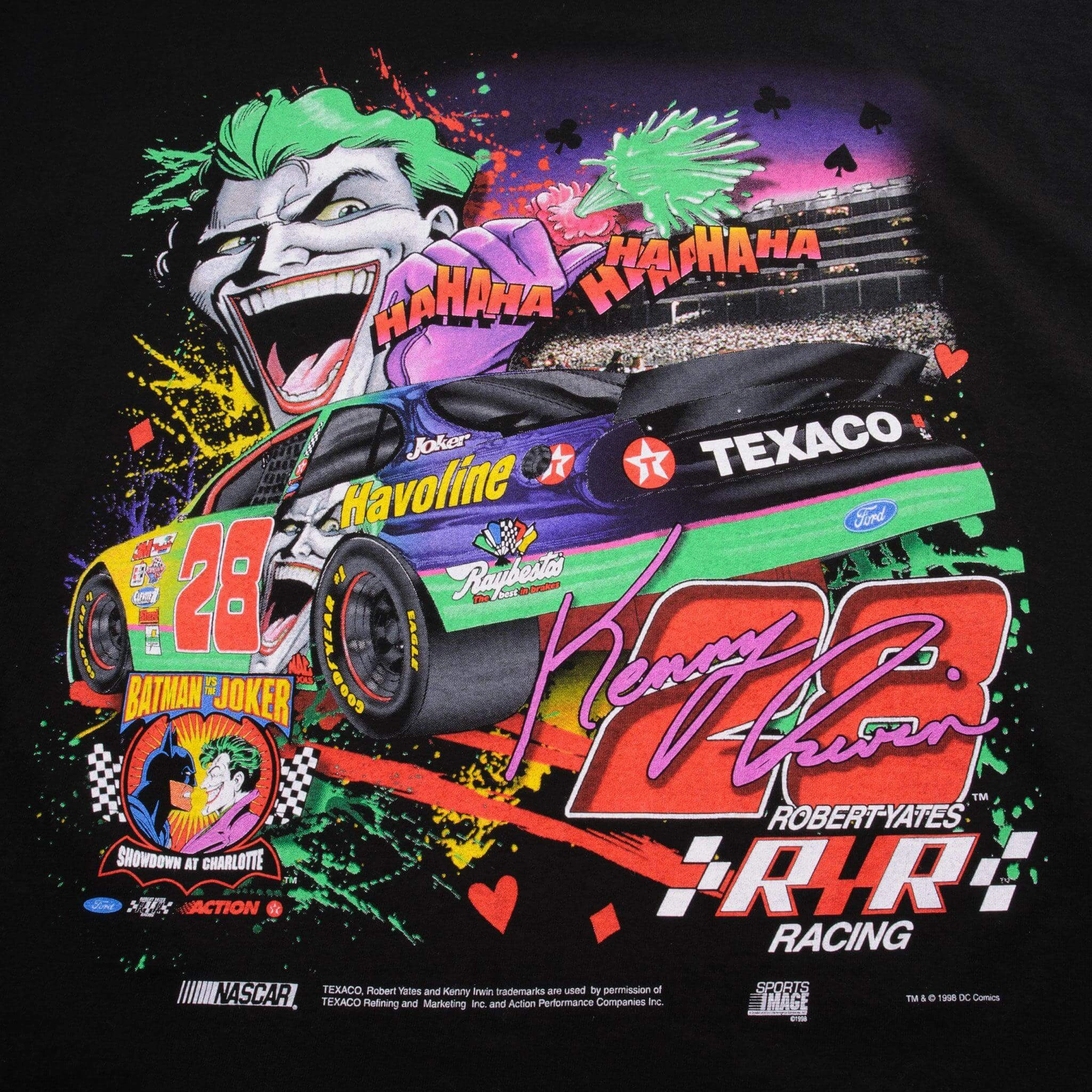 VINTAGE NASCAR KENNY IRWIN THE JOKER TEE SHIRT 1998 SIZE XL MADE IN USA