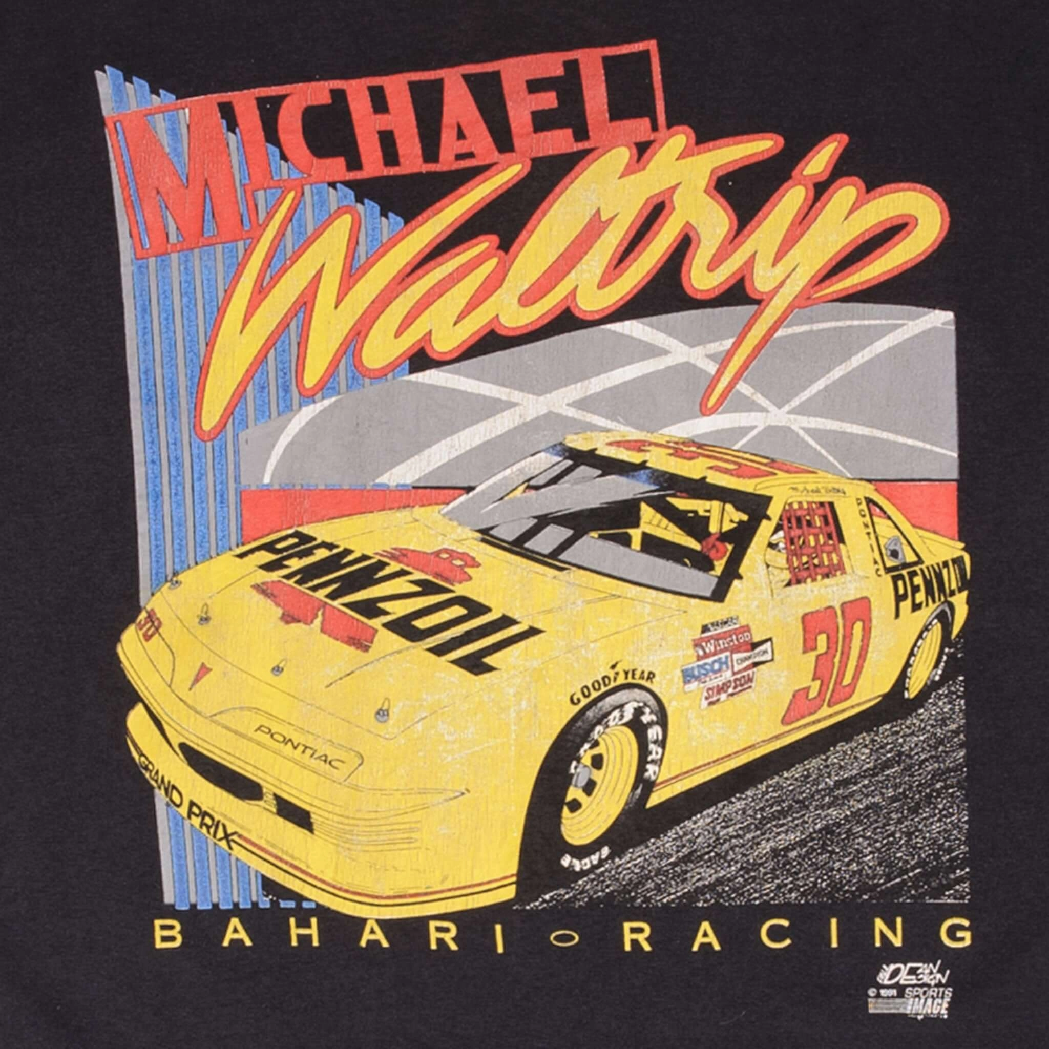VINTAGE NASCAR MICHAEL WALTRIP PENNZOIL 1991 TEE SHIRT SIZE LARGE MADE IN USA