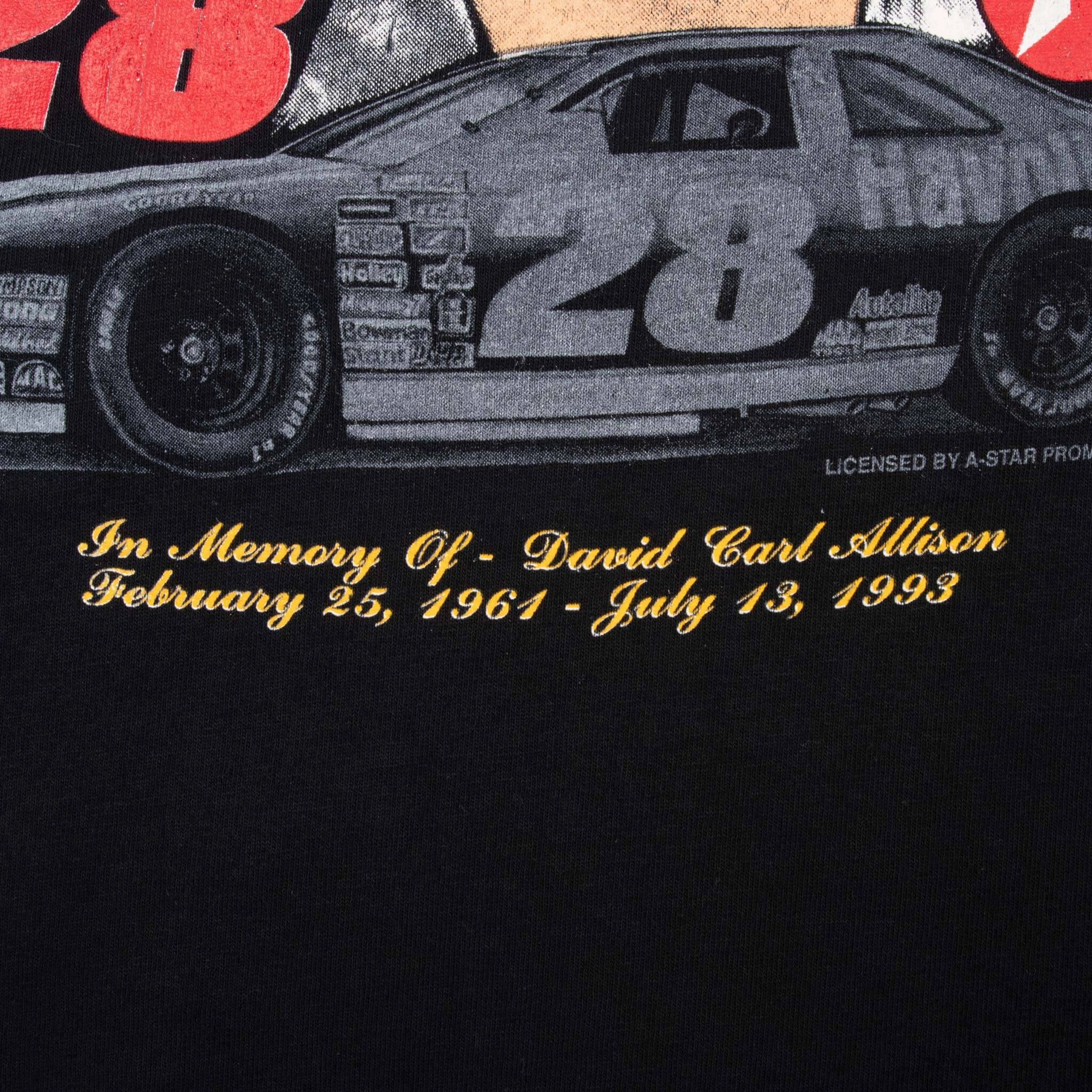 VINTAGE NASCAR RACING DAVEY ALLISON 1993 MEMORIAL TEE SHIRTLARGE MADE USA