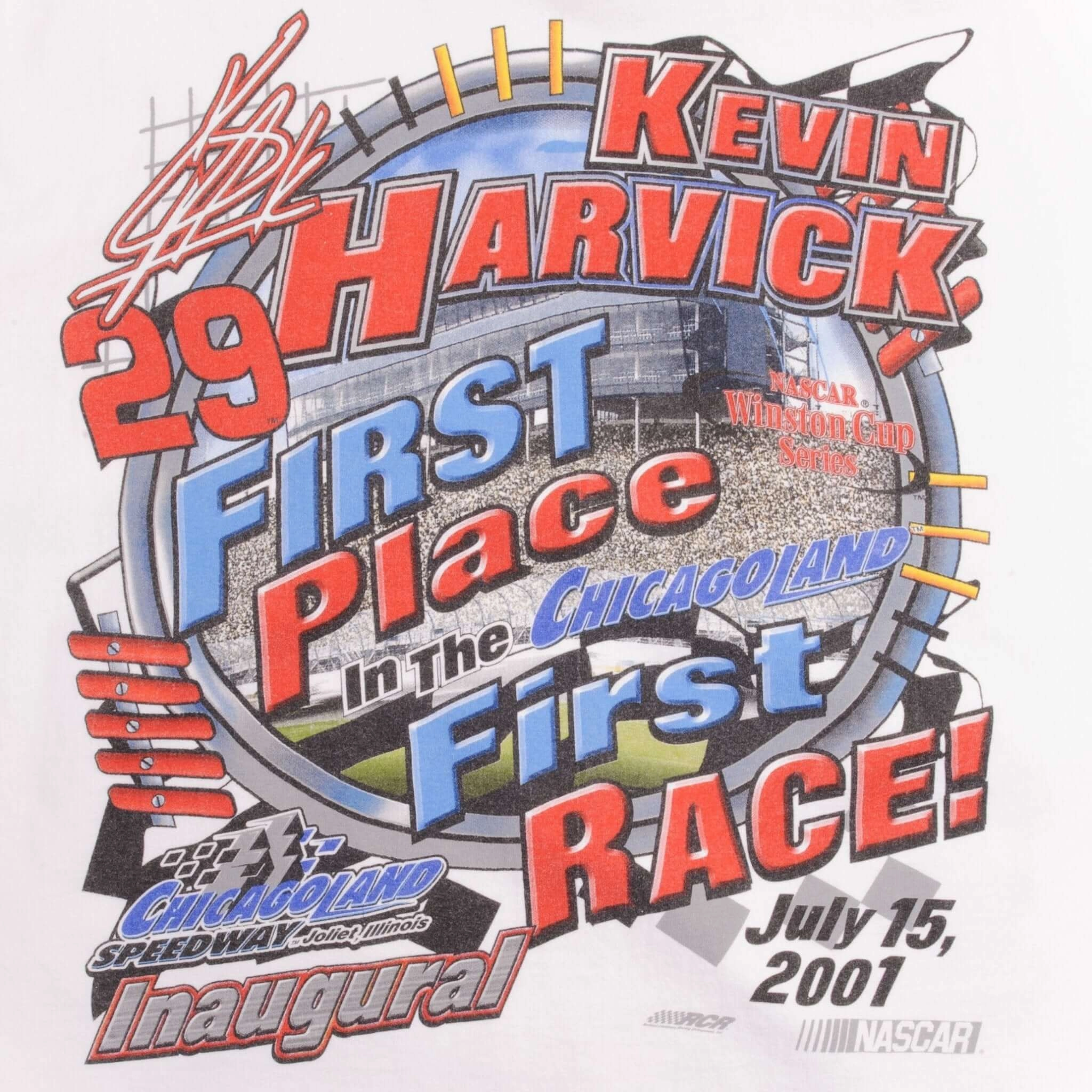 VINTAGE NASCAR RACING KEVIN HARVICK CHICAGOLAND INAUGURAL 2001 TEE SHIRT XL