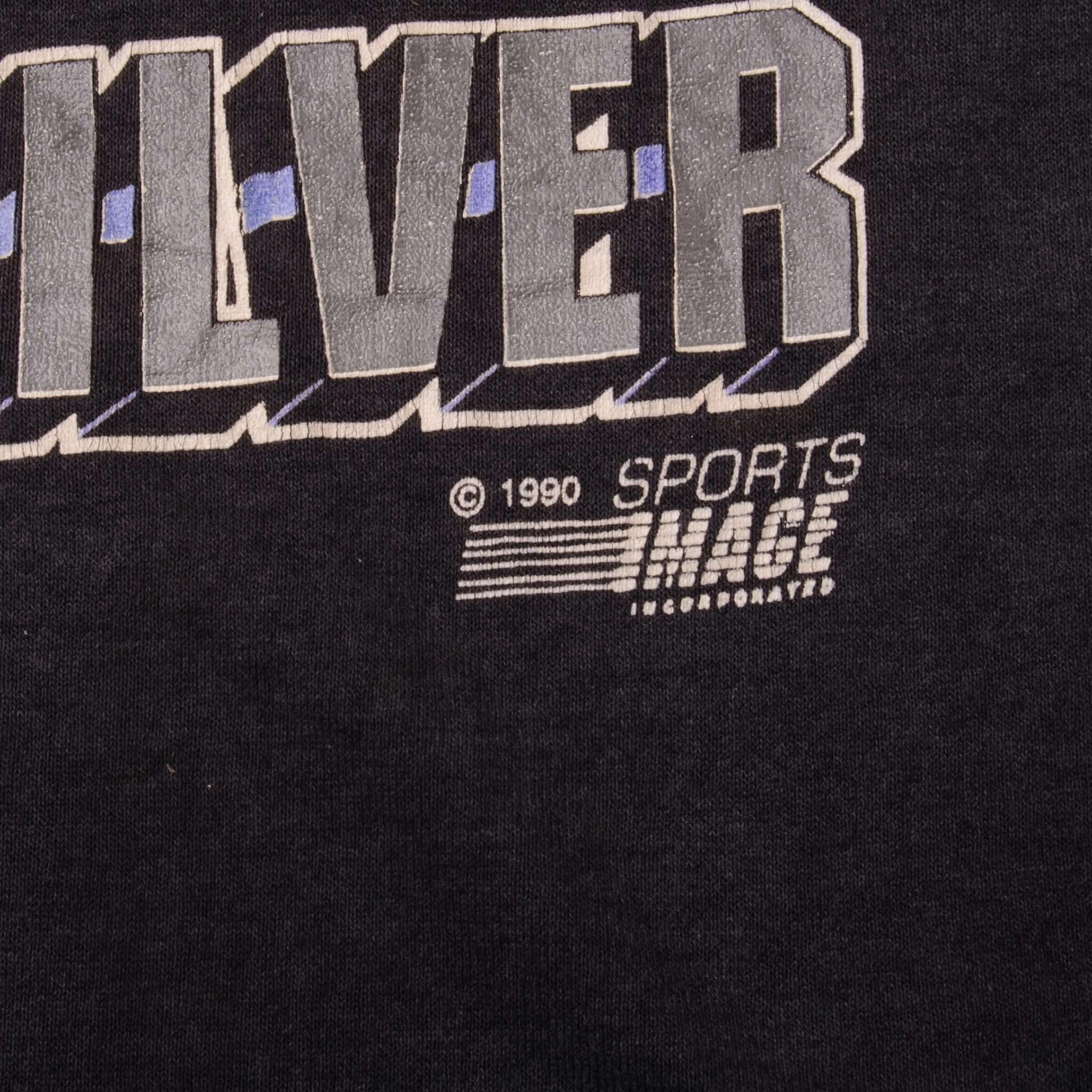 VINTAGE NASCAR REAL MEN WEAR BLACK AND SILVER 1990 TEE SHIRT LARGE MADE IN USA