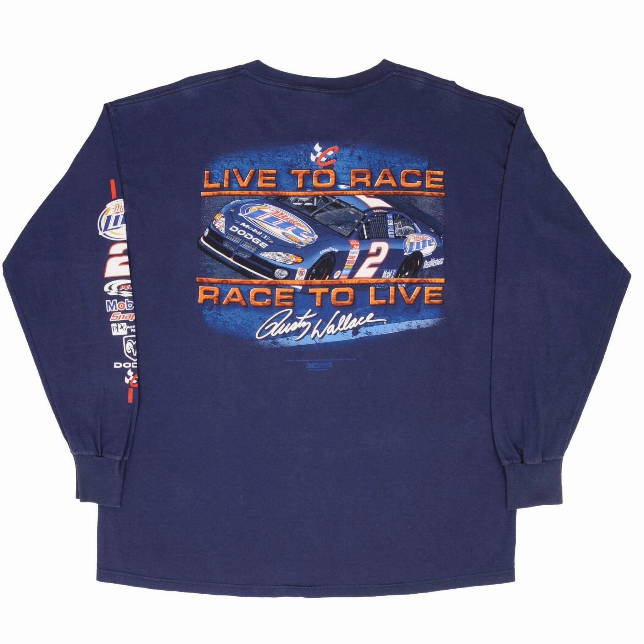 VINTAGE NASCAR RUSTY WALLACE 2000S LONG SLEEVE TEE SHIRT SIZE XL