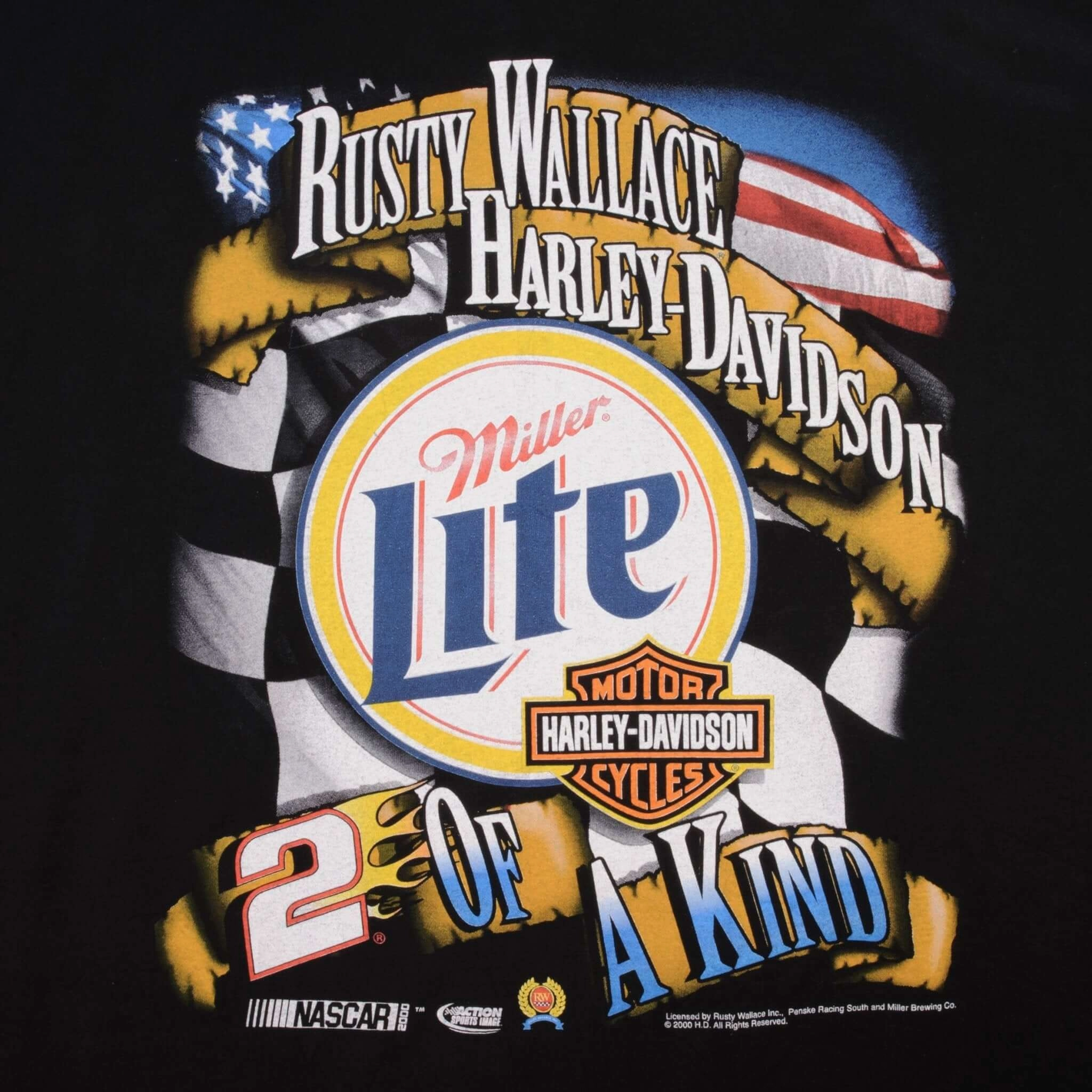 VINTAGE NASCAR RUSTY WALLACE HARLEY DAVIDSON TEE SHIRT 2000 SIZE XL