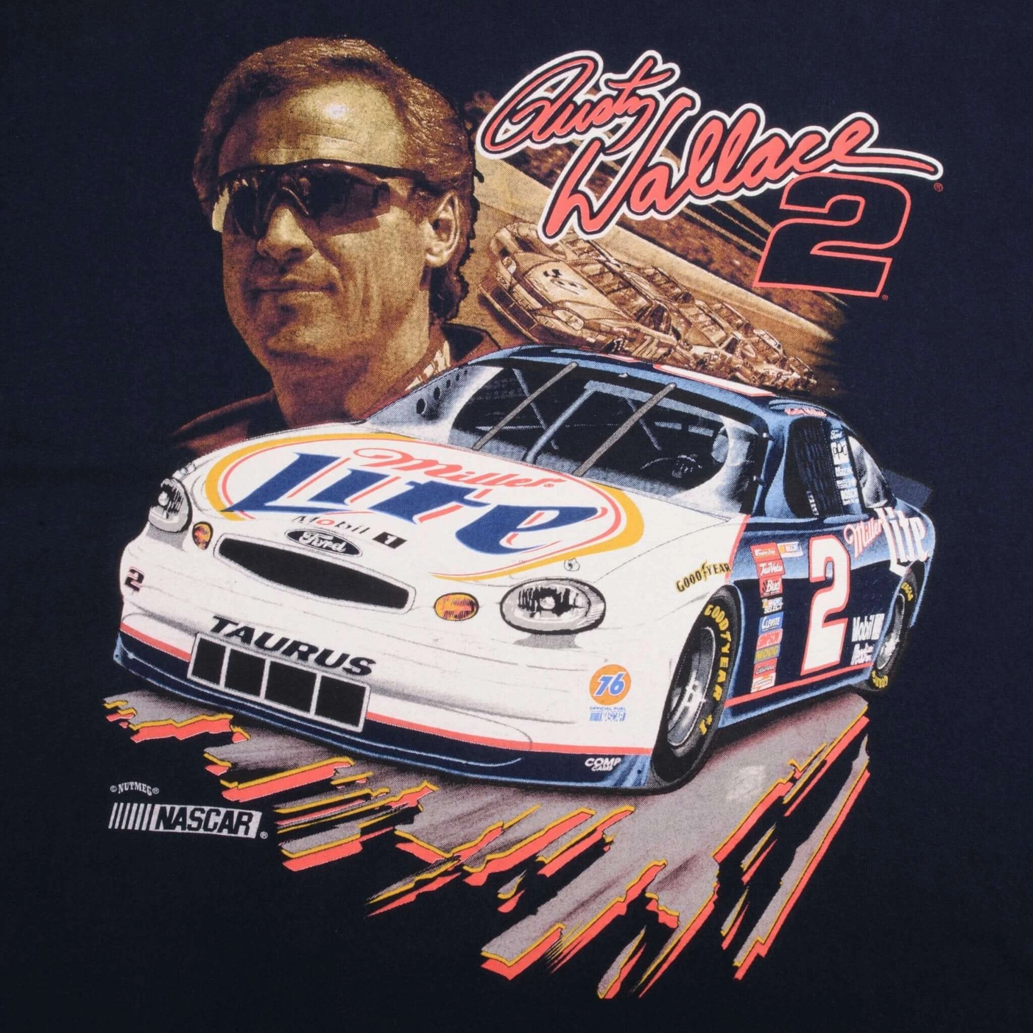 VINTAGE NASCAR RUSTY WALLACE MILLER LITE 1990S TEE SHIRT SIZE LARGE