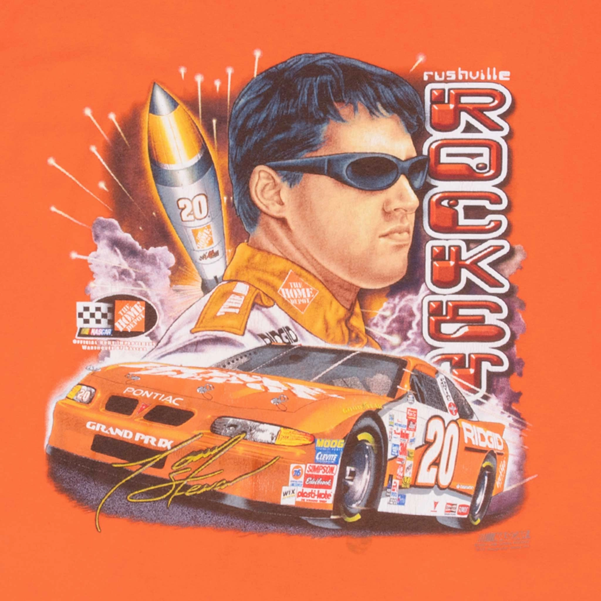 VINTAGE NASCAR TONY STEWART RUSHVILLE ROCKET 2001 TEE SHIRT XL