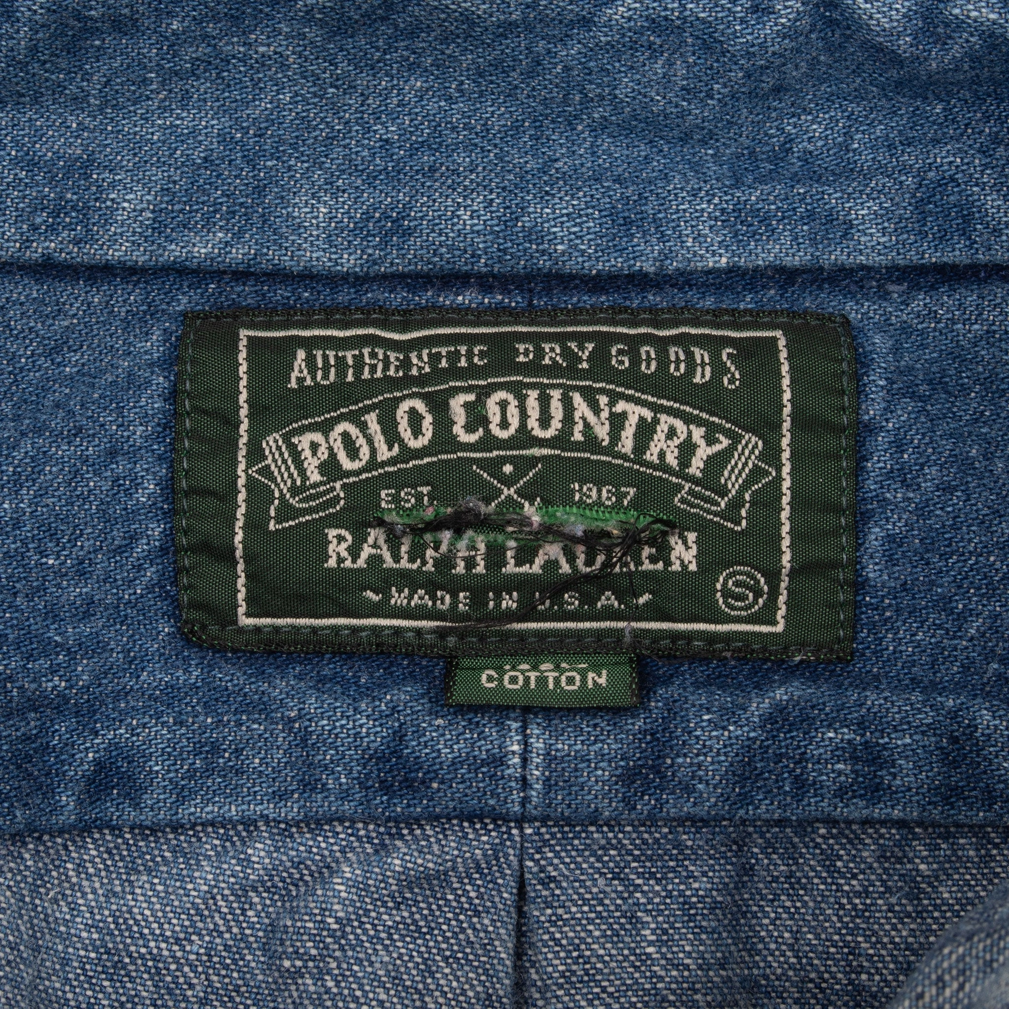 VINTAGE POLO COUNTRY RALPH LAUREN BLUE DENIM SHIRT 1990S SMALL MADE IN USA