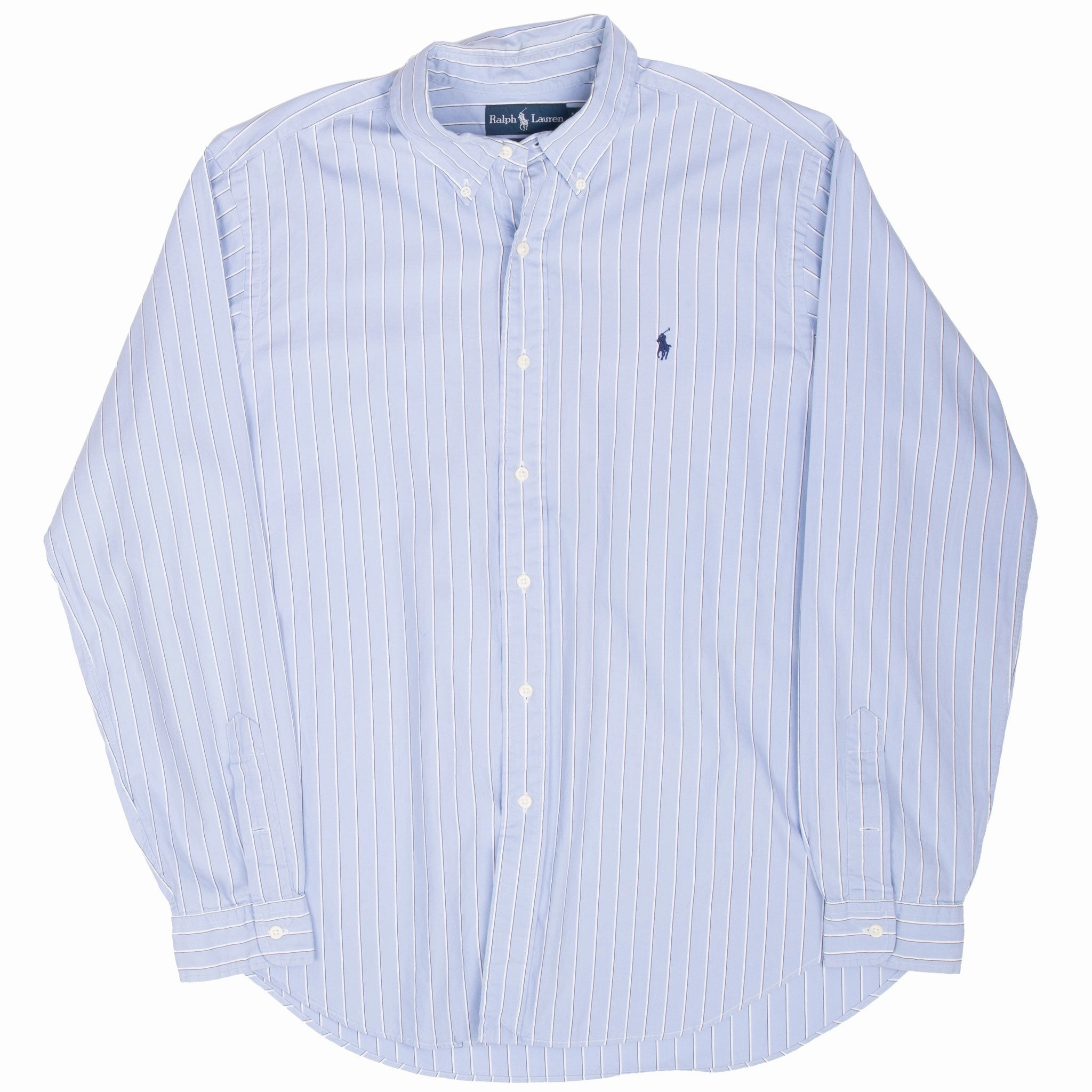 VINTAGE POLO RALPH LAUREN BLUE STRIPED SHIRT 1990S LARGE