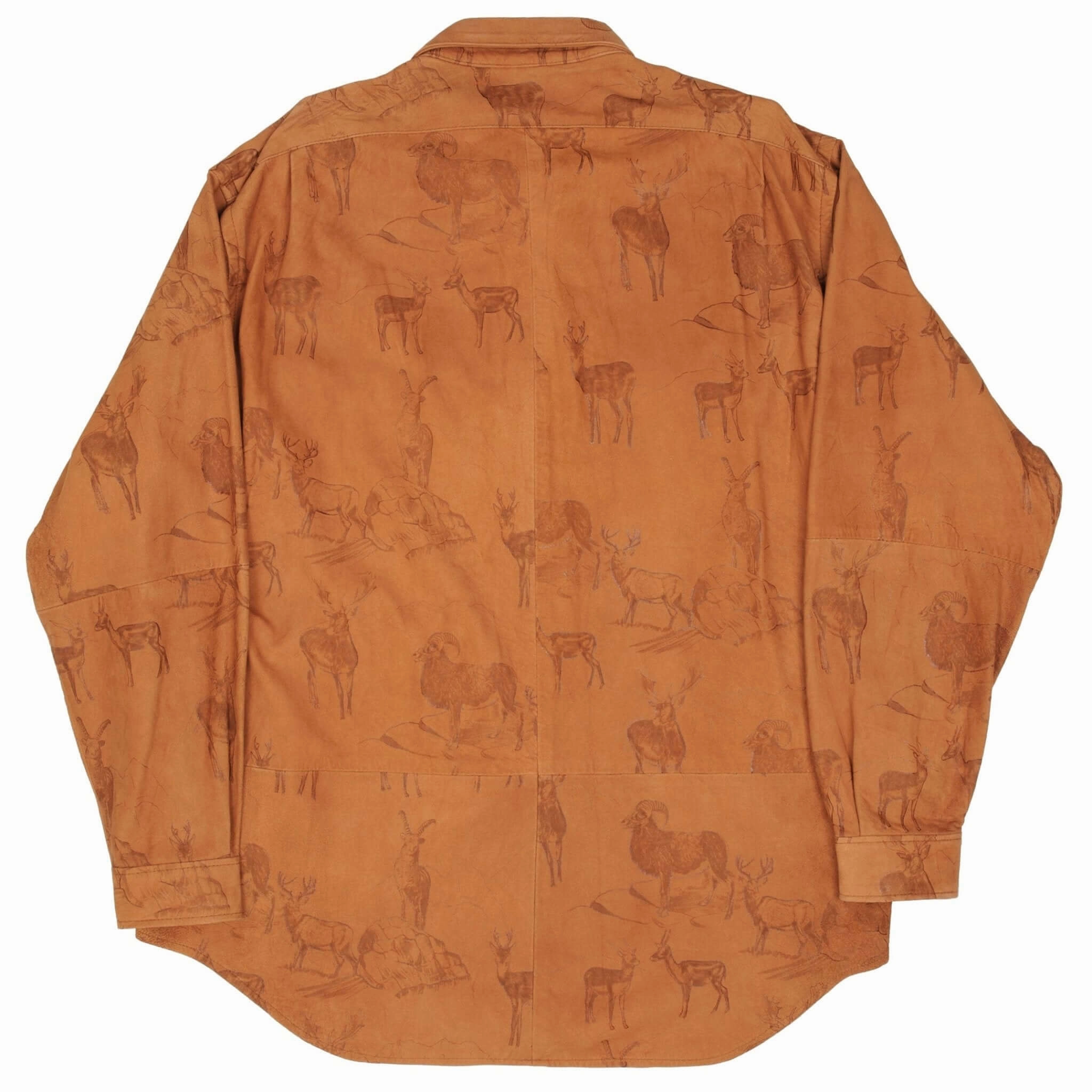 VINTAGE POLO RALPH LAUREN LEATHER SUEDE OVER SHIRT ANIMAL PRINT 1990S XL