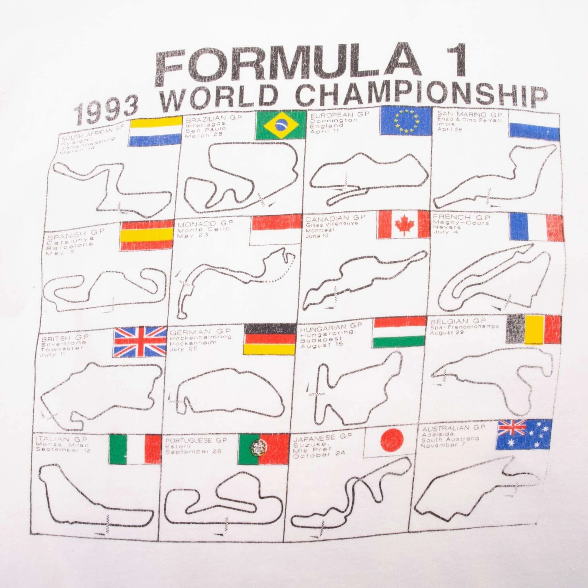 VINTAGE RACING F1 1993 WORLD CHAMPIONSHIP TEE SHIRT LARGE MADE IN USA