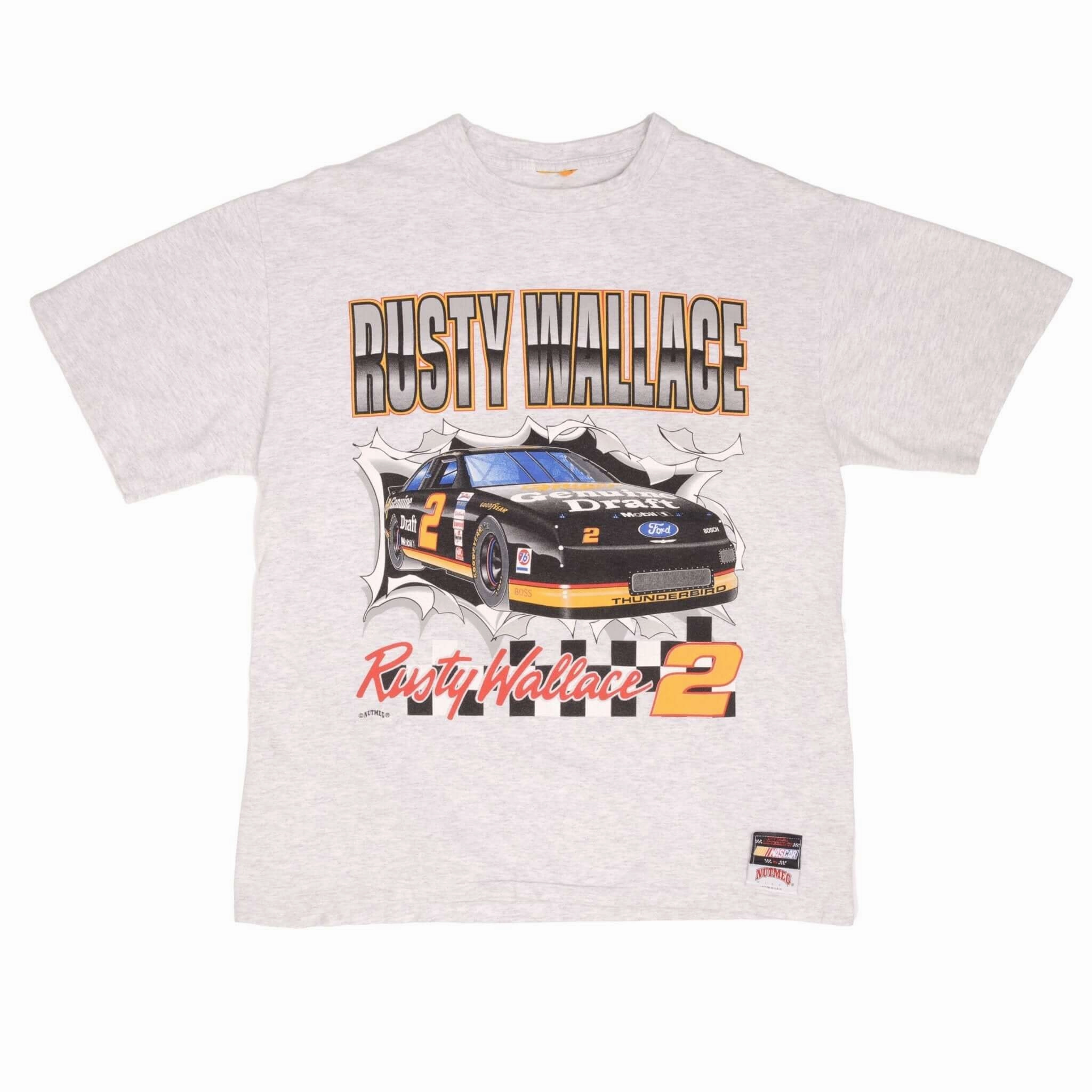 VINTAGE RACING NASCAR RUSTY WALLACE 1990S NUTMEG TEE SHIRT XL MADE IN USA