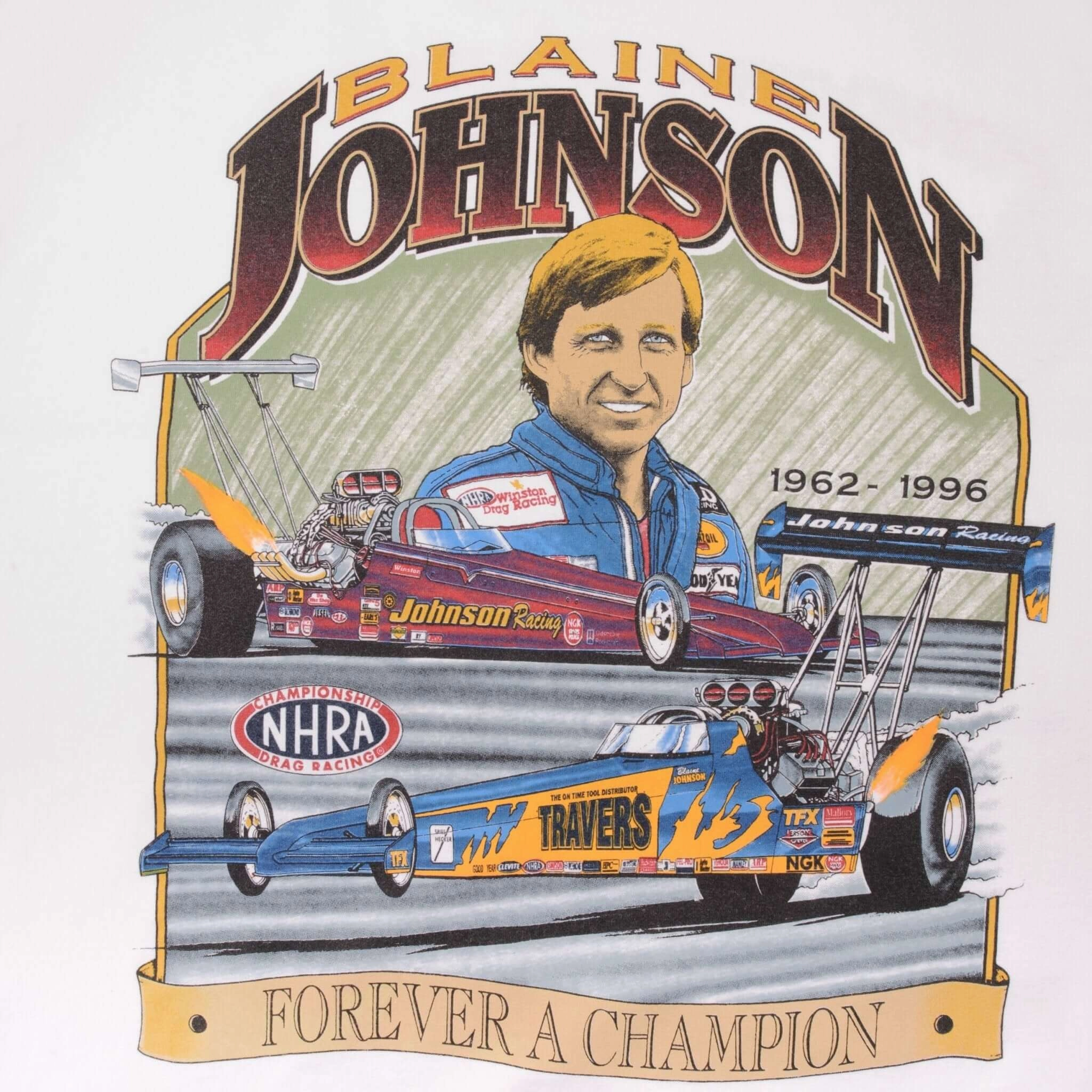VINTAGE RACING NHRA BLAINE JOHNSON 1990S TEE SHIRT SIZE XL MADE IN USA