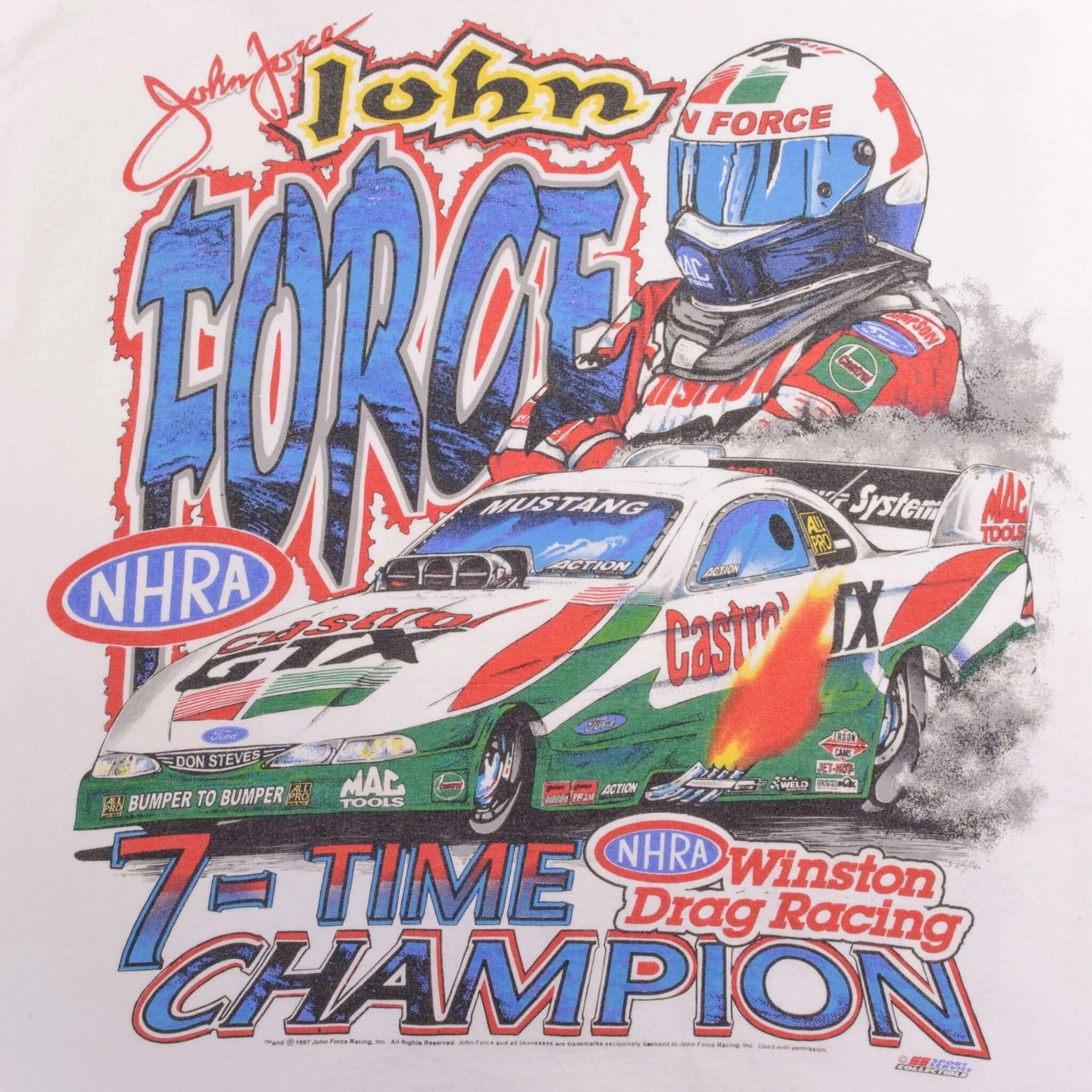 VINTAGE RACING NHRA JOHN FORCE 7 TIME CHAMPION 1997 TEE SHIRT XL MADE IN USA