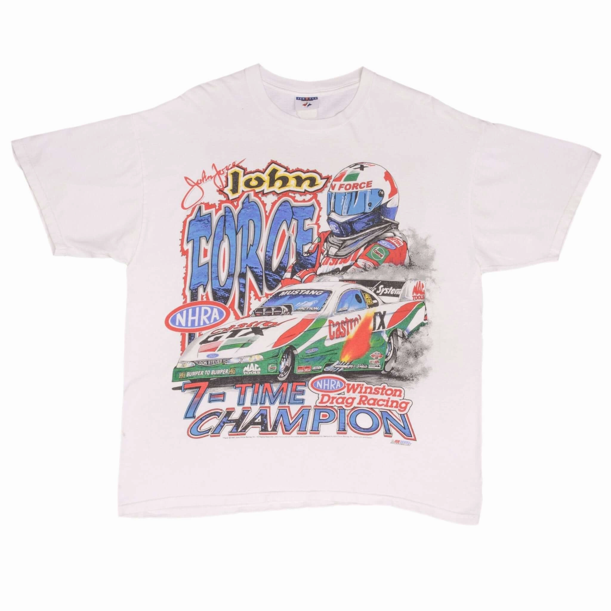 VINTAGE RACING NHRA JOHN FORCE 7 TIME CHAMPION 1997 TEE SHIRT XL MADE IN USA
