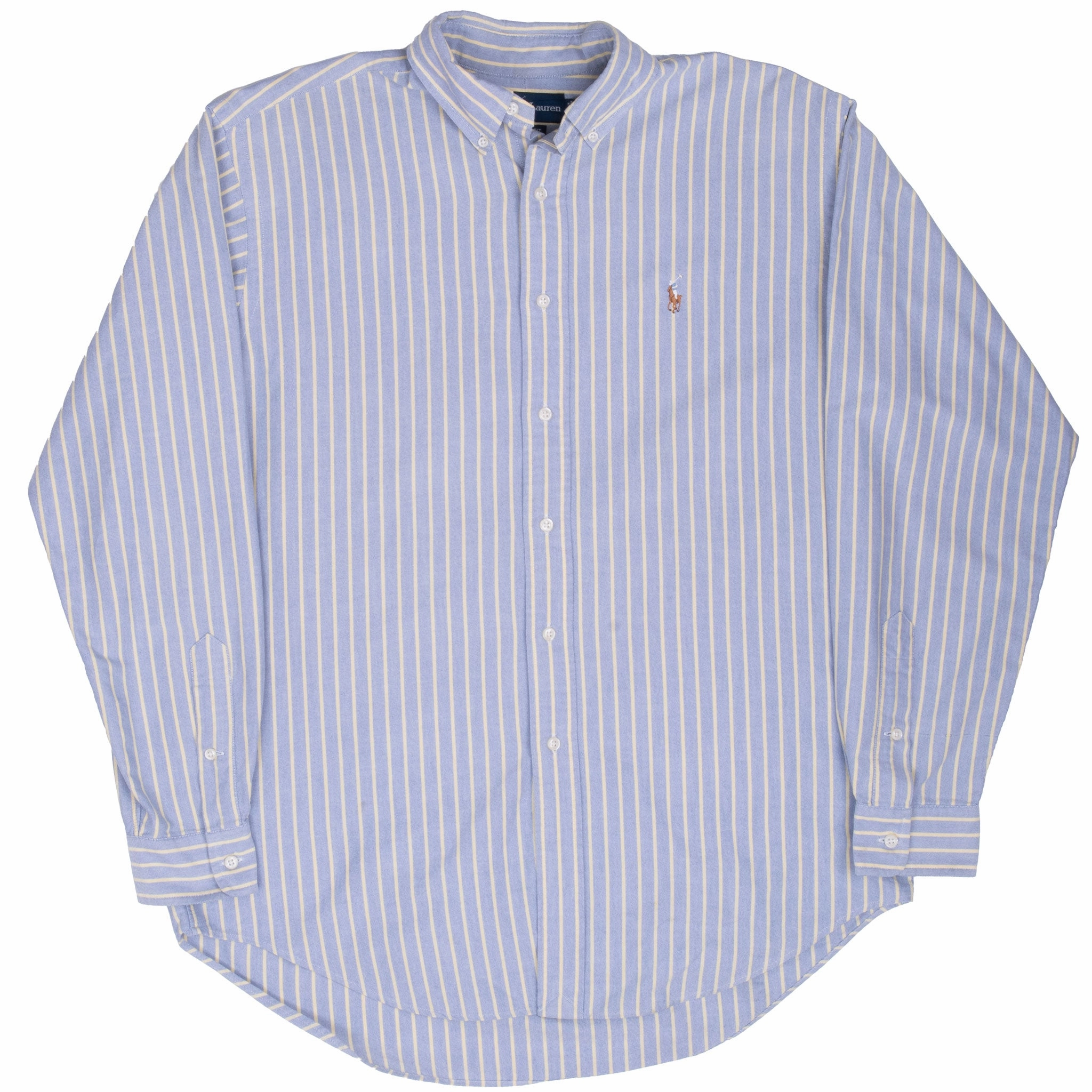 VINTAGE RALPH LAUREN BLUE & YELLOW STRIPED SHIRT 1990S MEDIUM