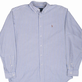 VINTAGE RALPH LAUREN BLUE & YELLOW STRIPED SHIRT 1990S MEDIUM