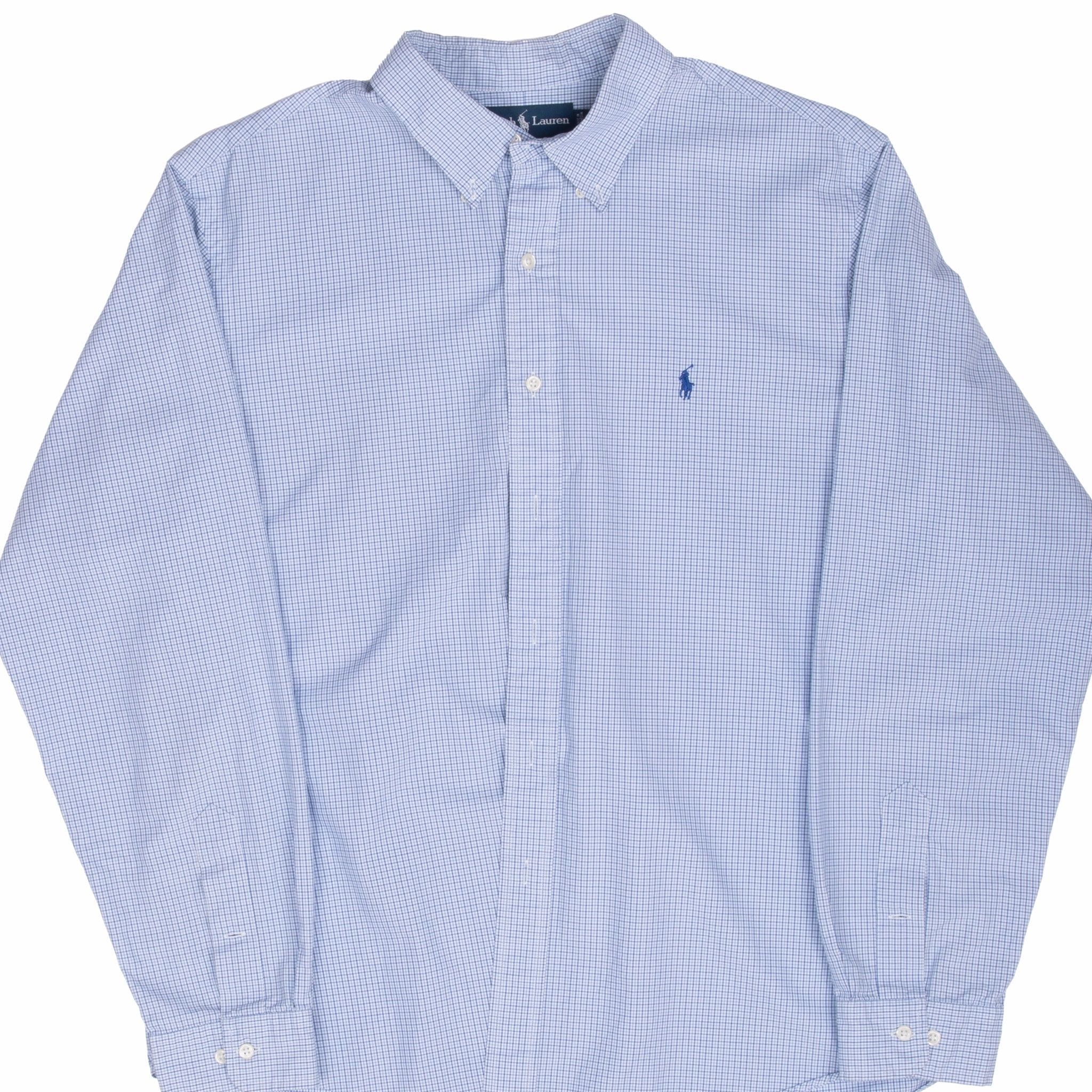 VINTAGE RALPH LAUREN BLUE PLAID CHECKER SHIRT 1990S SIZE XL