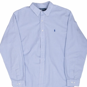 VINTAGE RALPH LAUREN BLUE PLAID CHECKER SHIRT 1990S SIZE XL