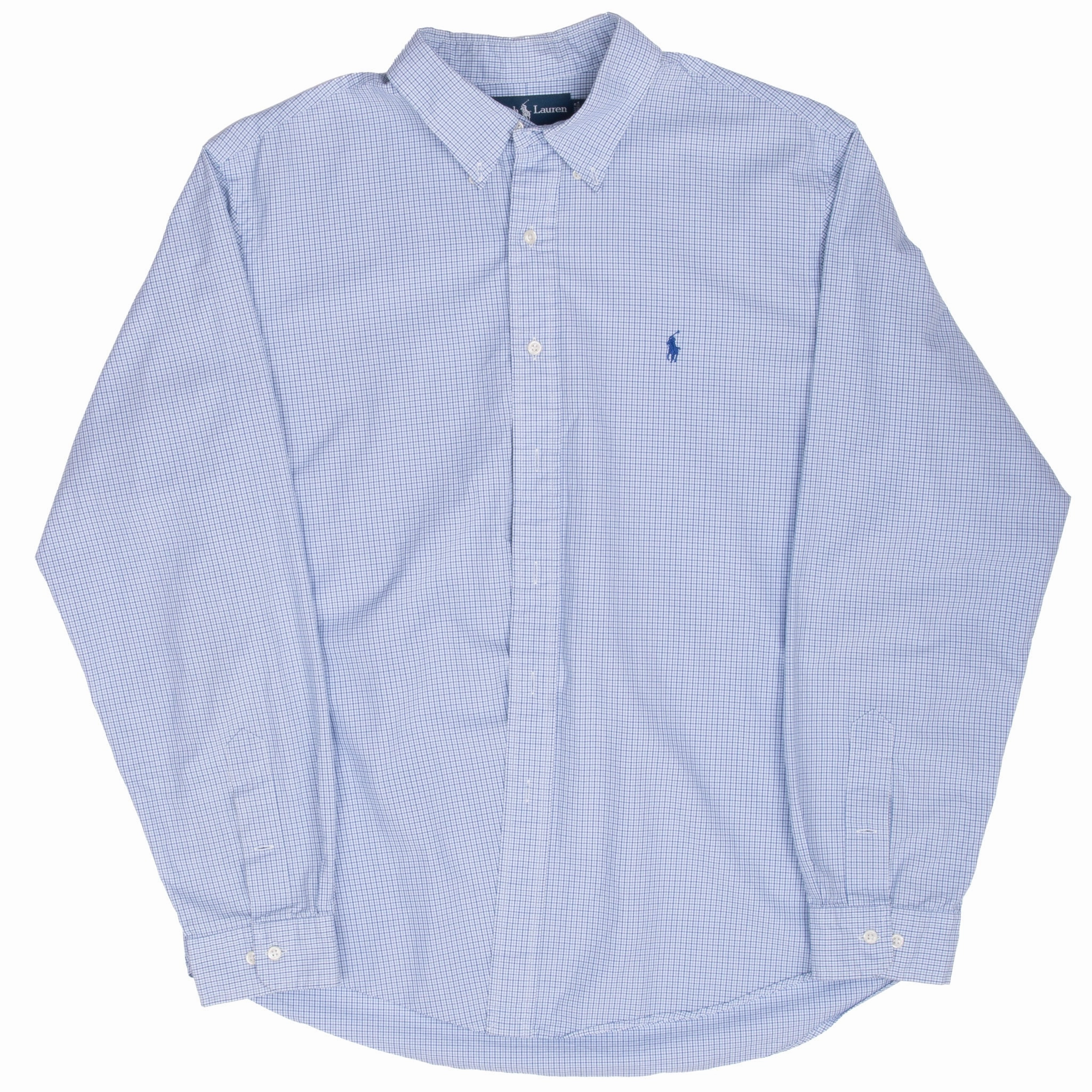 VINTAGE RALPH LAUREN BLUE PLAID CHECKER SHIRT 1990S SIZE XL