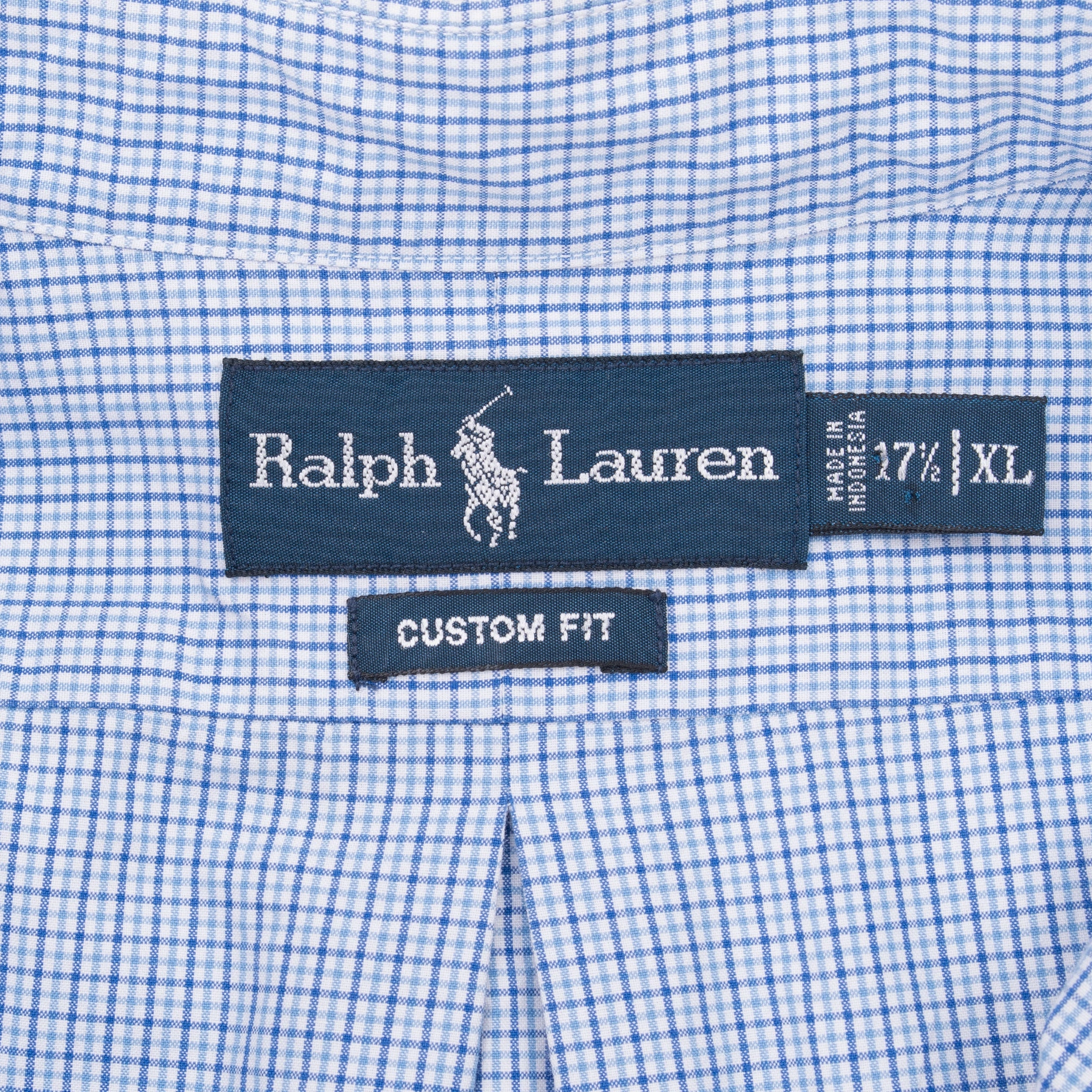 VINTAGE RALPH LAUREN BLUE PLAID CHECKER SHIRT 1990S SIZE XL